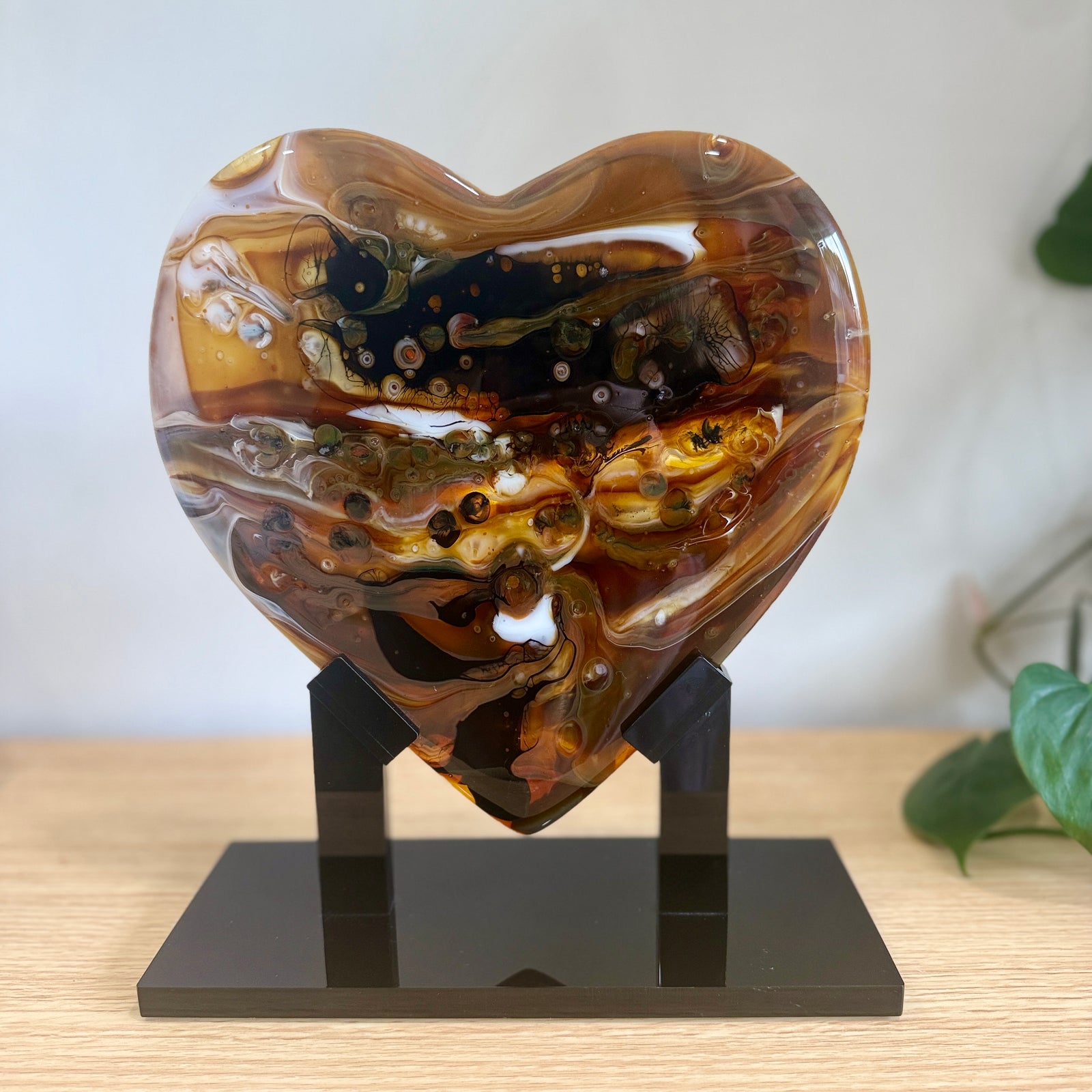Espresso Glass Heart Sculpture