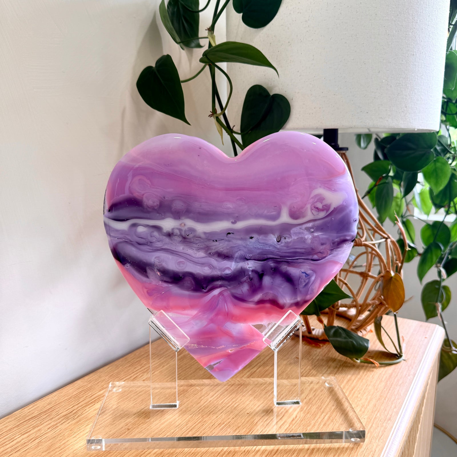 Pink & Purple Glass Heart Sculpture