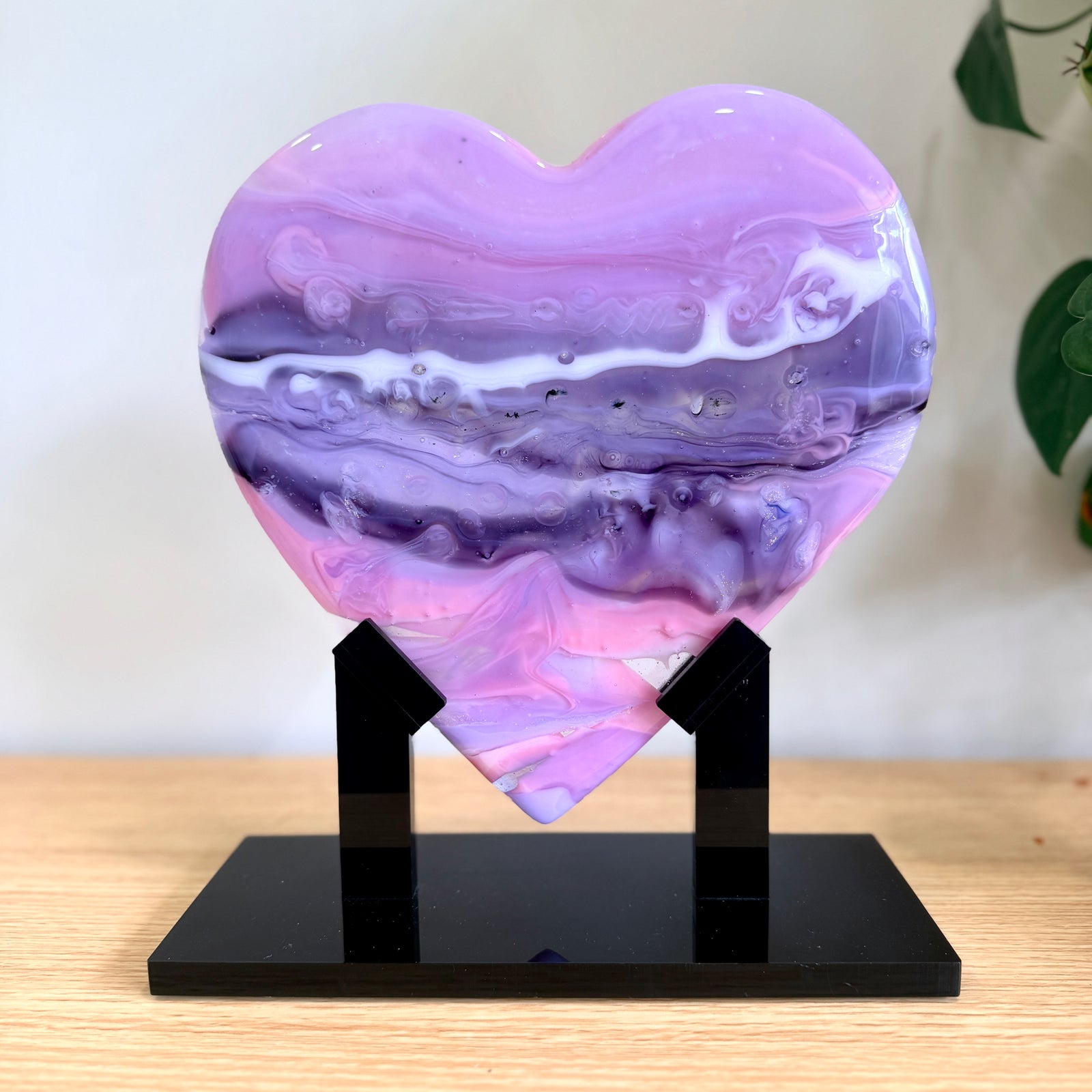Pink & Purple Glass Heart Sculpture