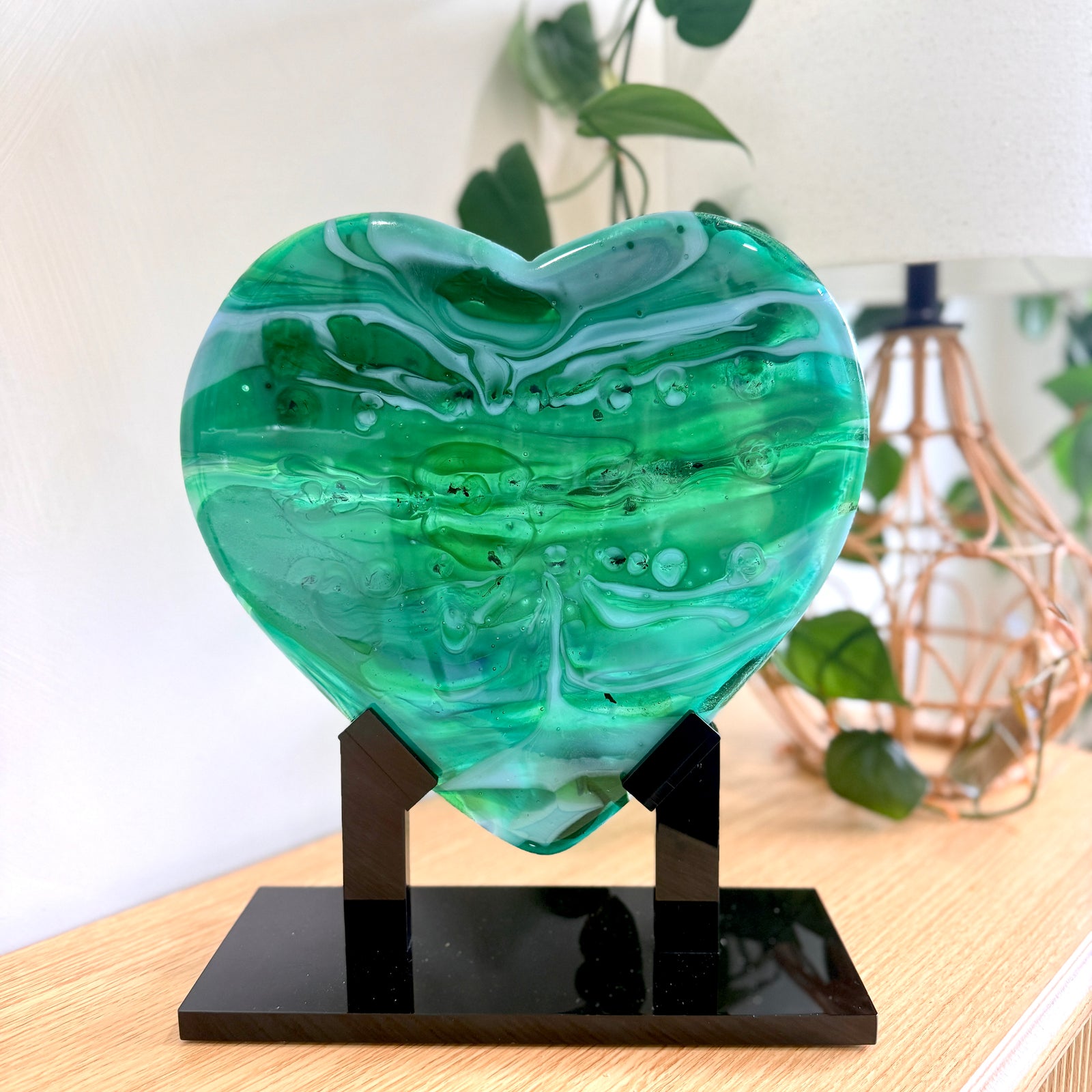 Emerald Tide – Green Glass Heart Sculpture