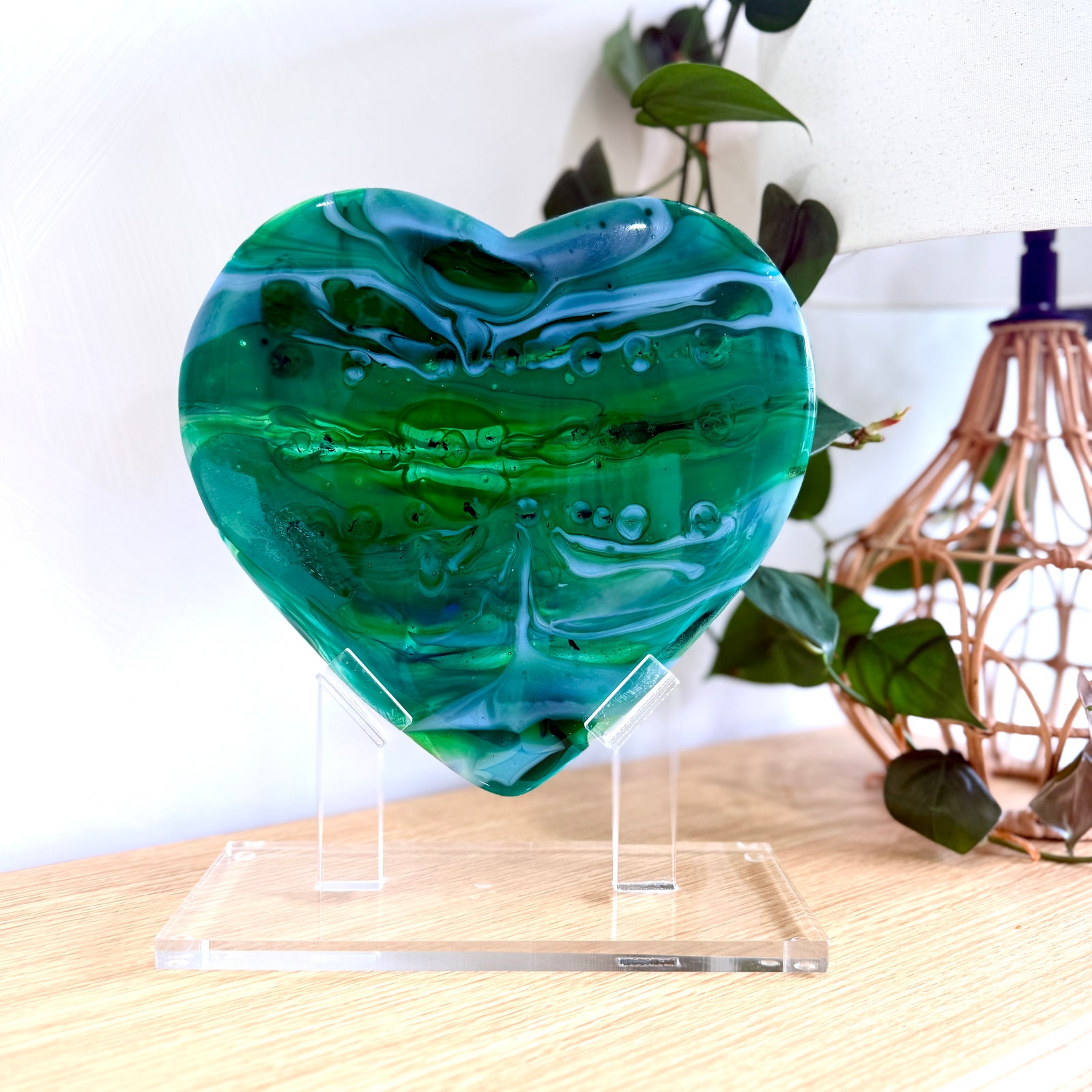 Emerald Tide – Green Glass Heart Sculpture