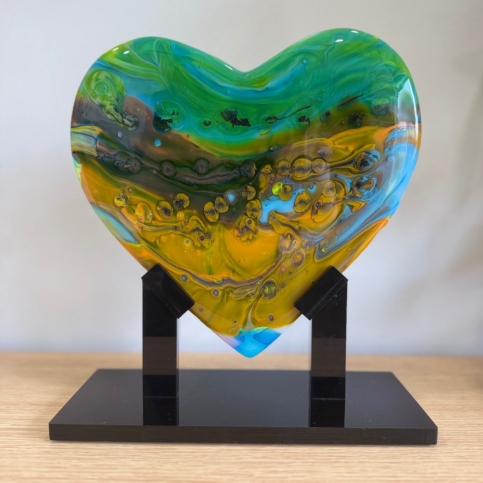 Green & Orange Glass Heart Sculpture