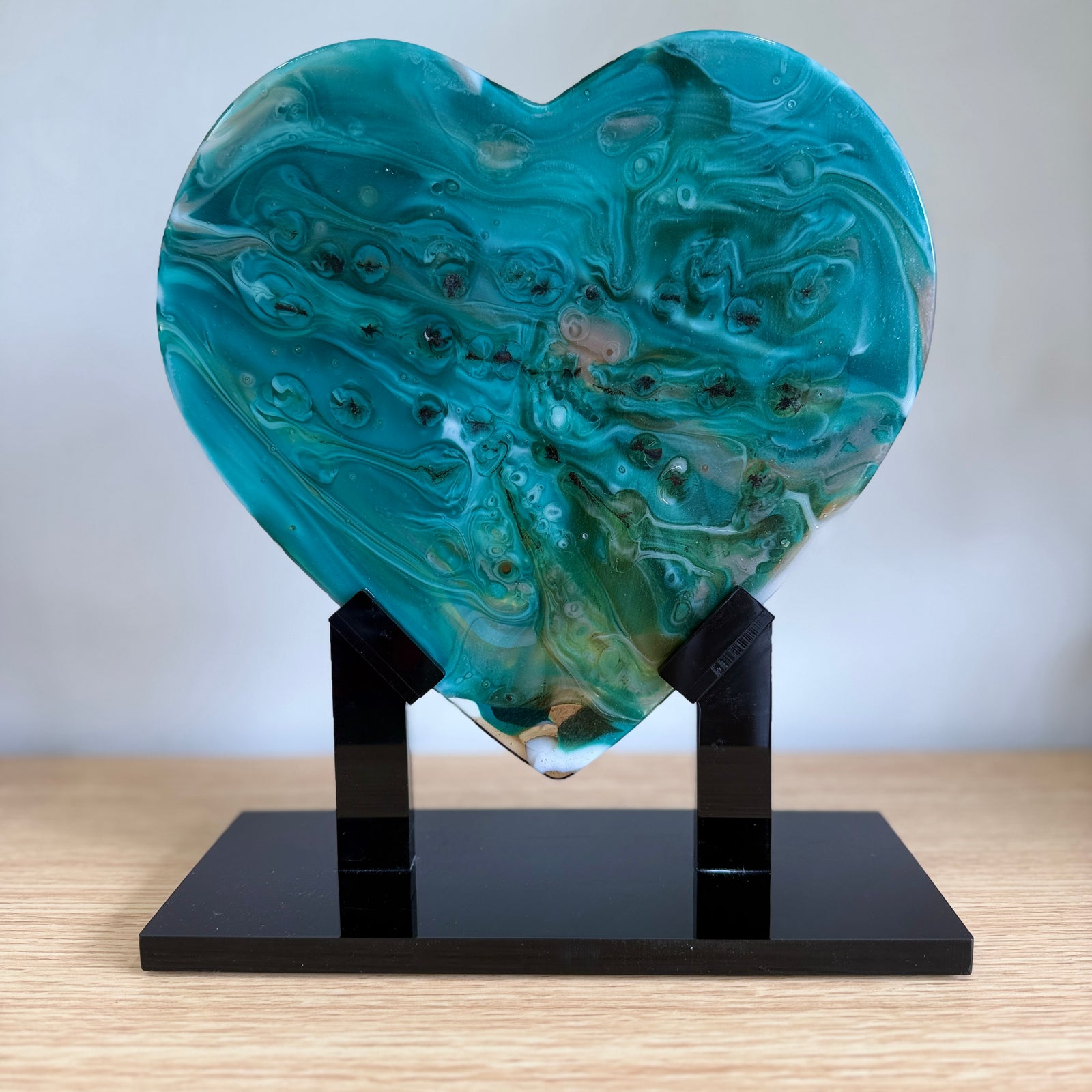 Turquoise Glass Heart Sculpture