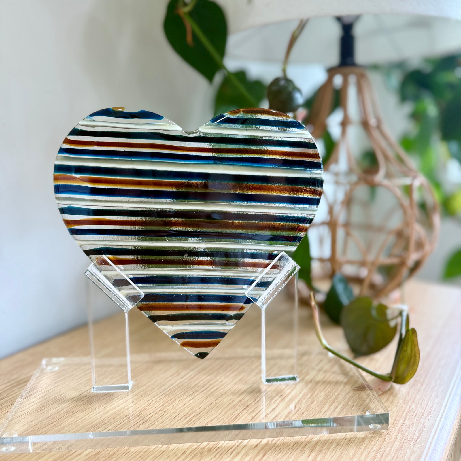 Striped Glass Heart Sculpture