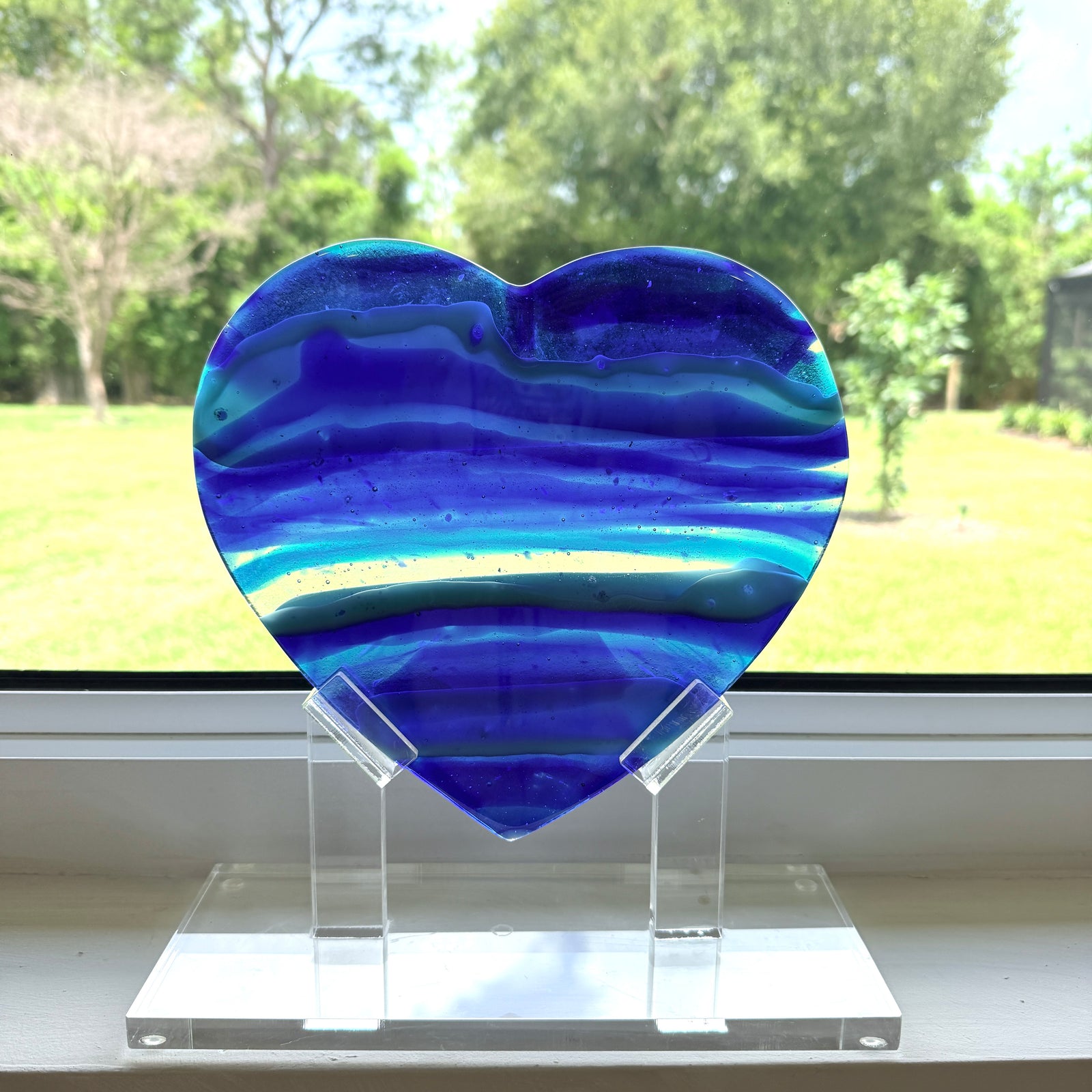 Blue Latitude Heart Sculpture