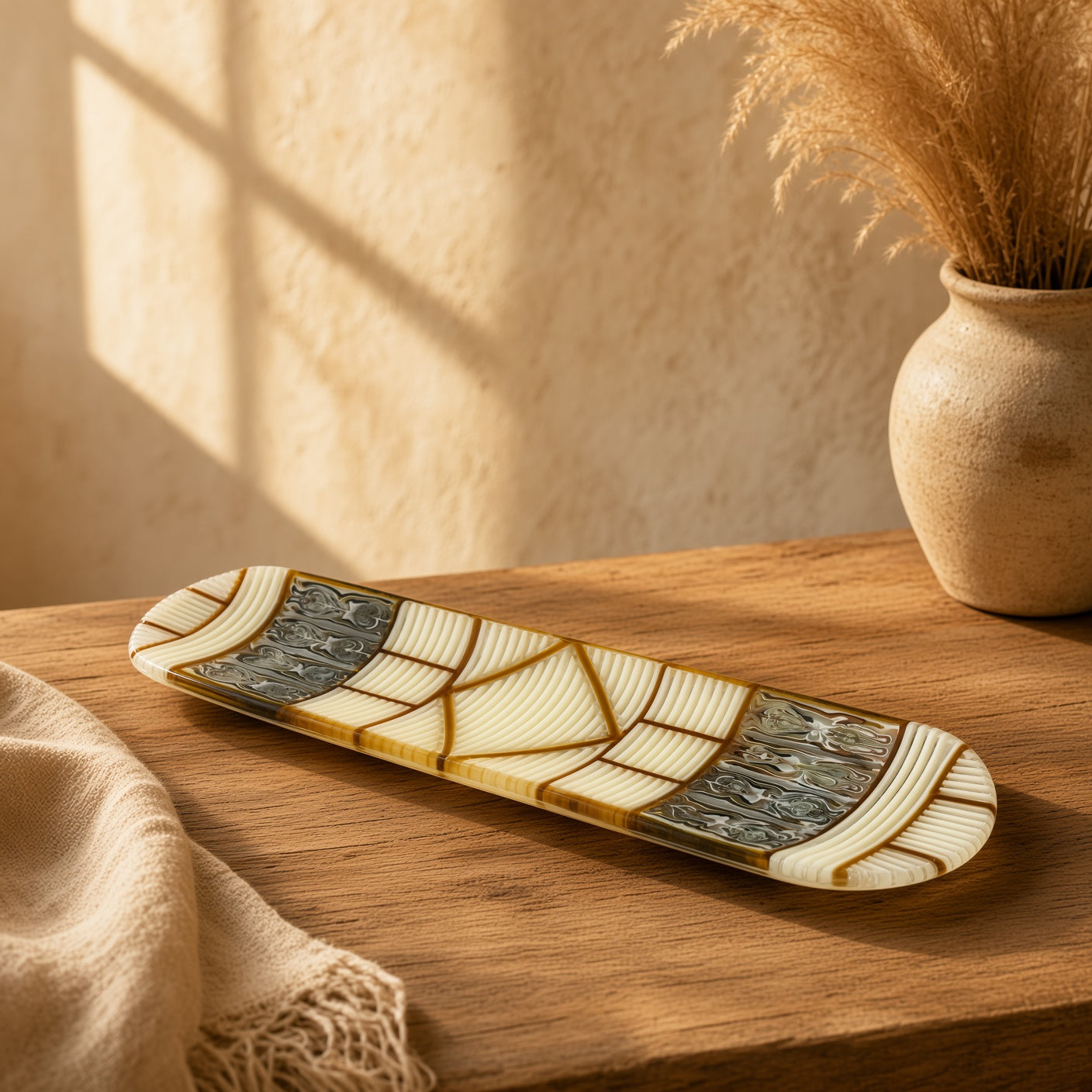 Nomad Striped Fused Glass Decorative Tray