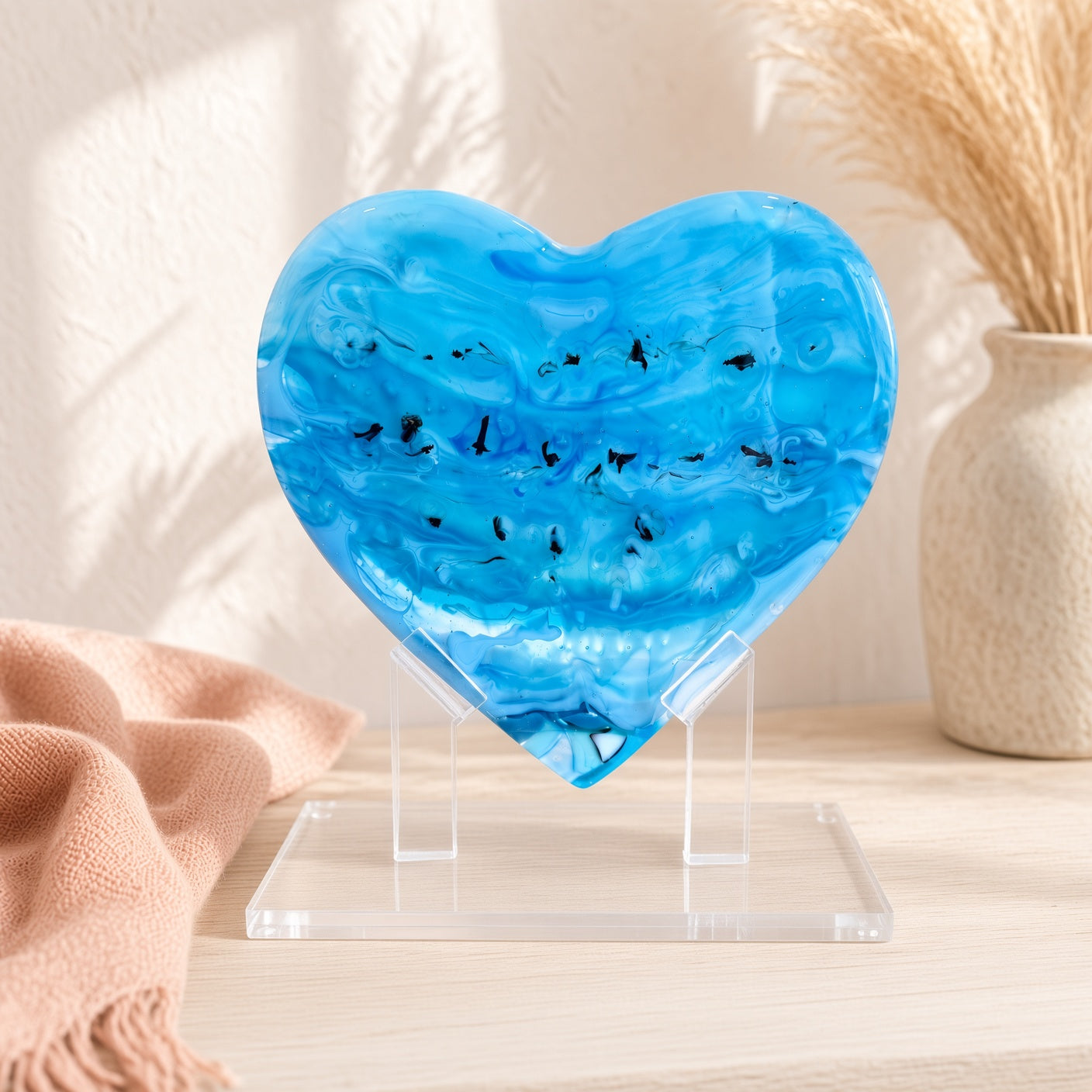 Handmade Fused Glass Heart Sculpture – Blue Lagoon