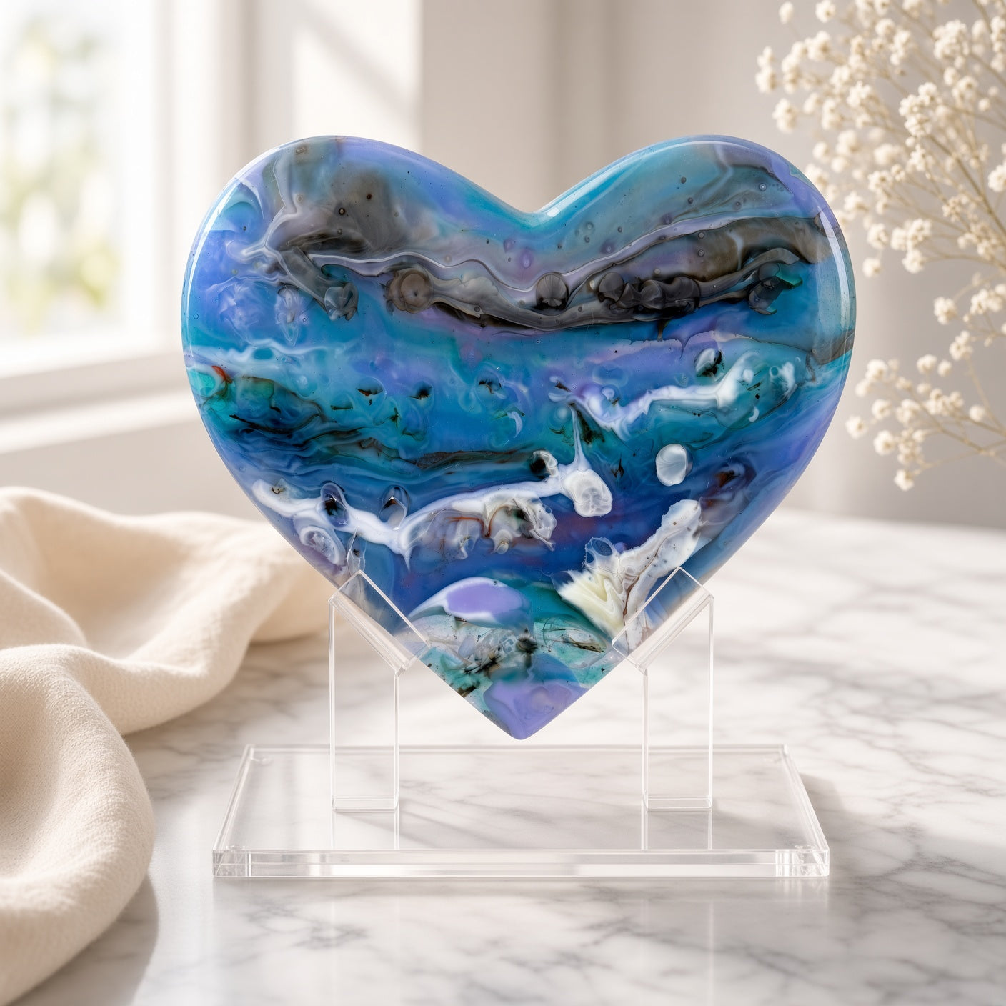 Oceanic Glass Heart Sculpture
