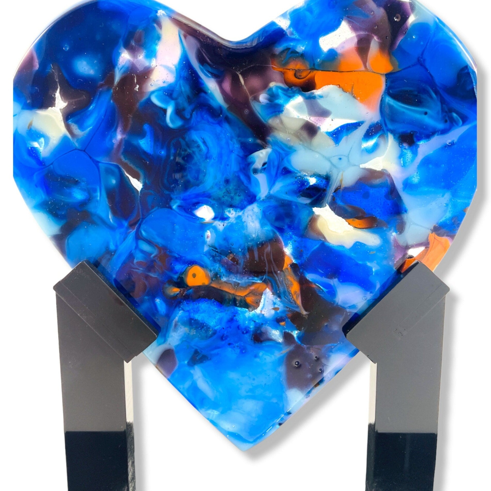 Navy Orange Sparkeling Heart Sculpture