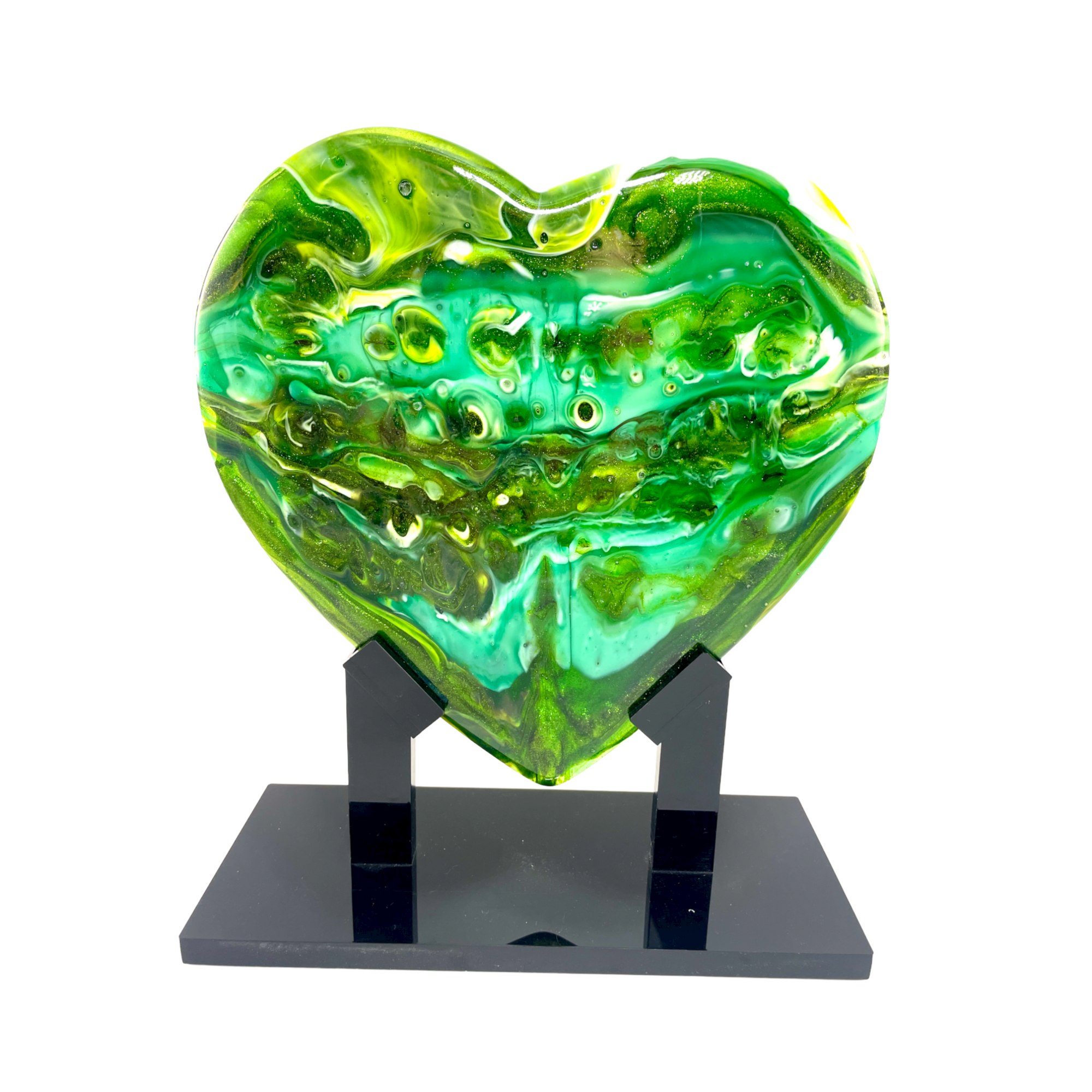 Green Planet Glass Heart Sculpture