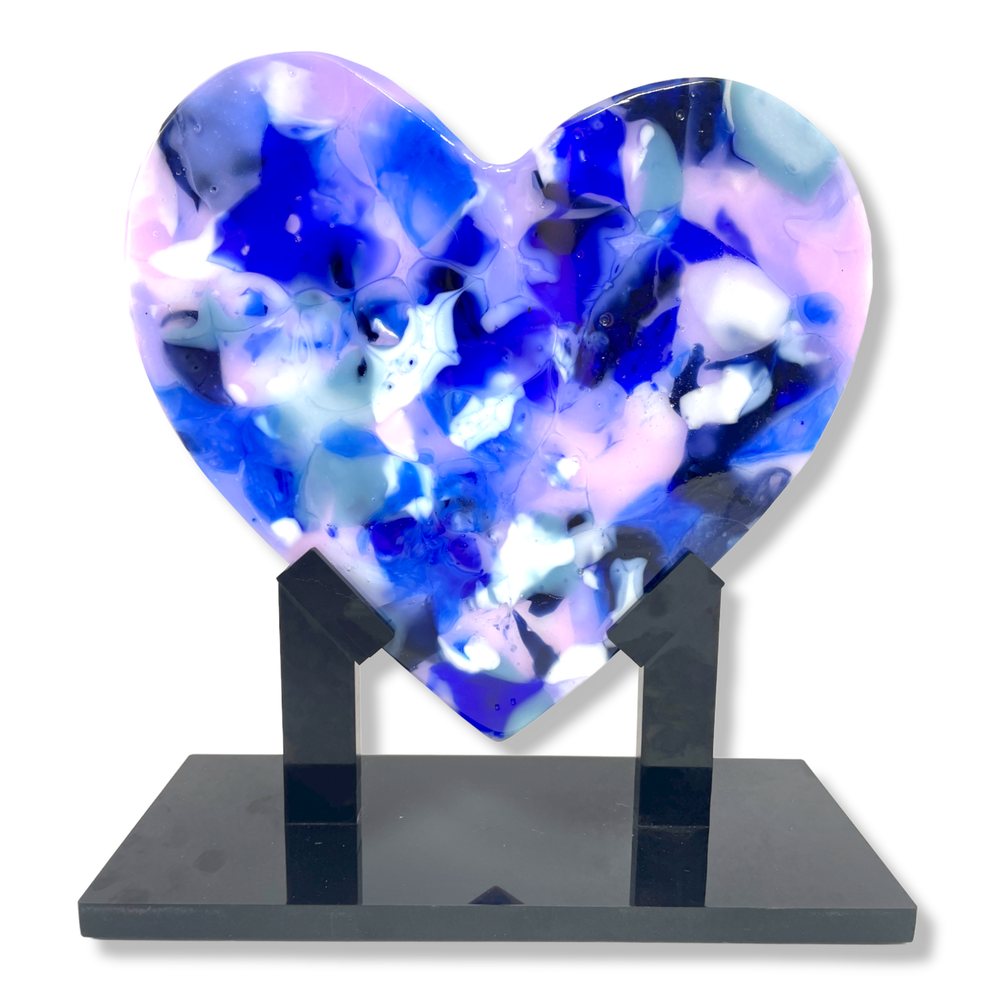 Winter Blossoms Glass Heart Sculpture