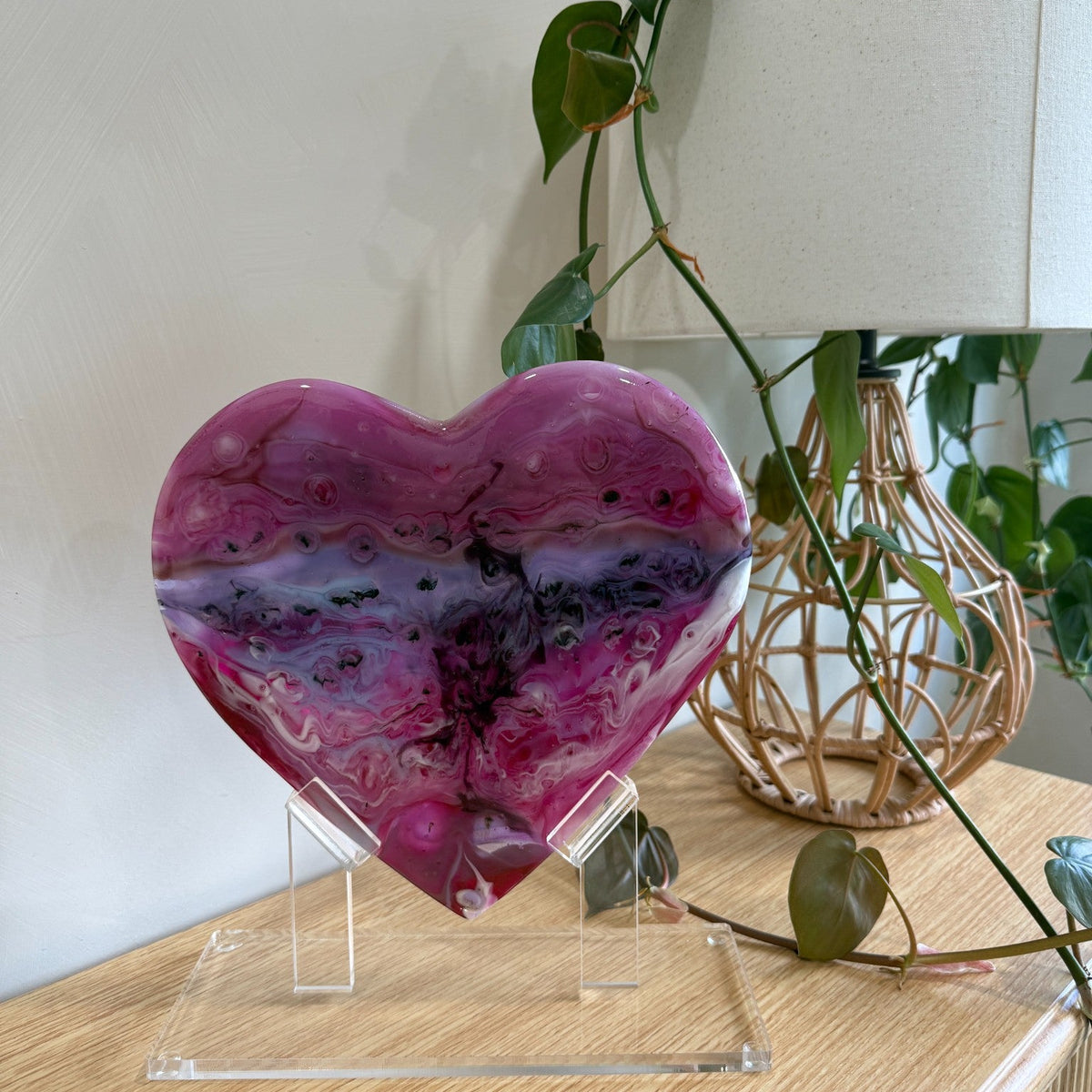 Pink Glass Heart Sculpture