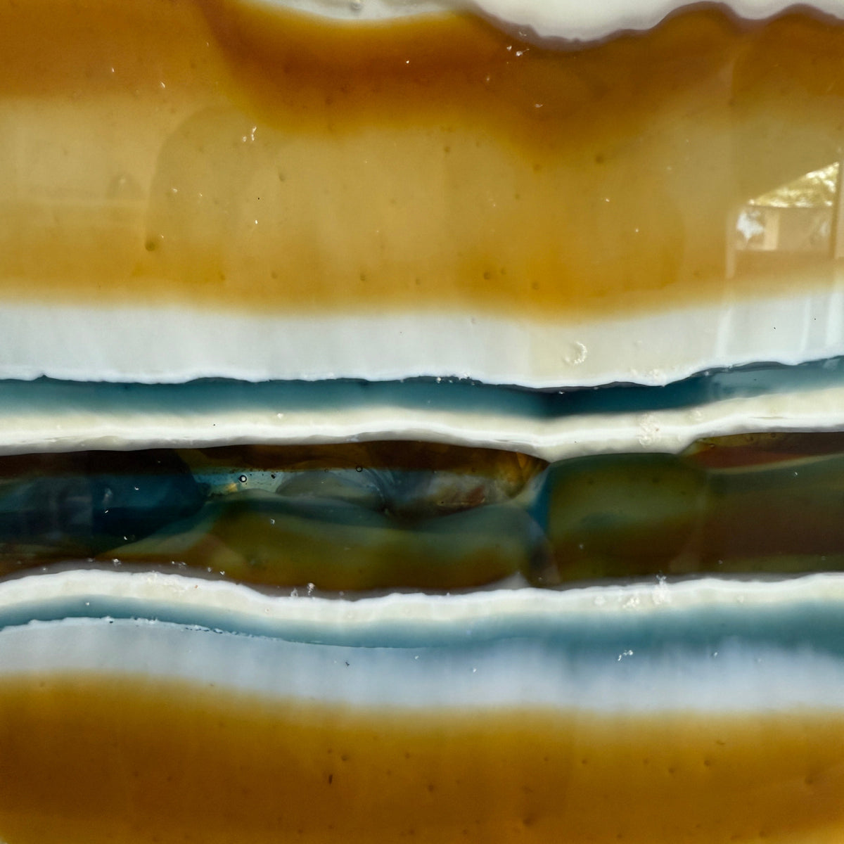 Amber & Navy Blue Glass Heart Sculpture