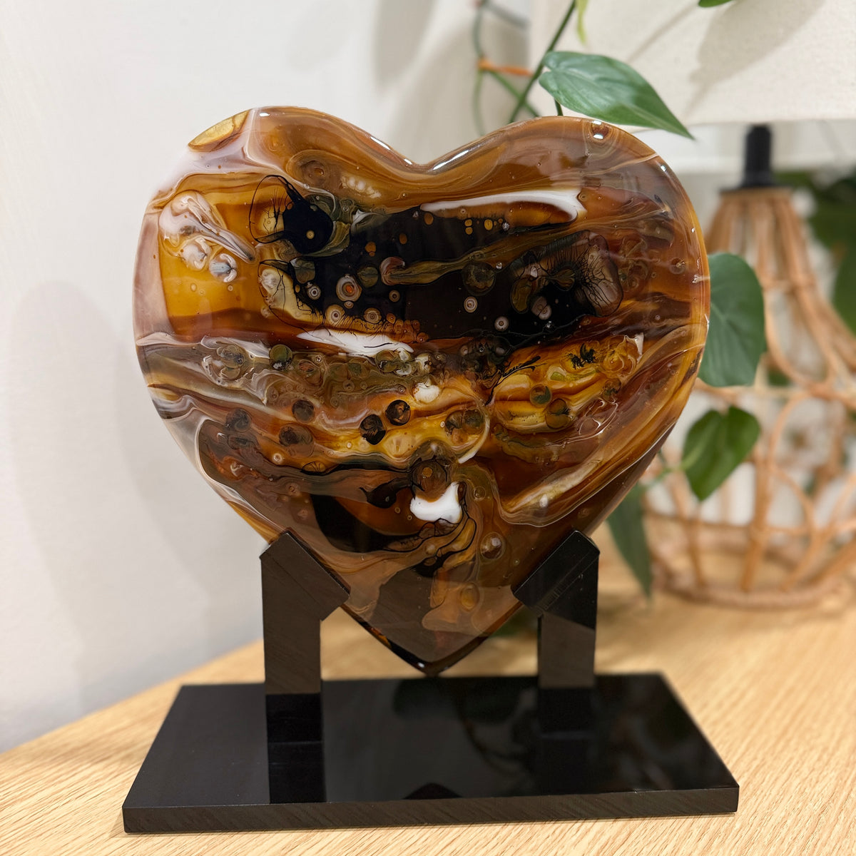 Espresso Glass Heart Sculpture