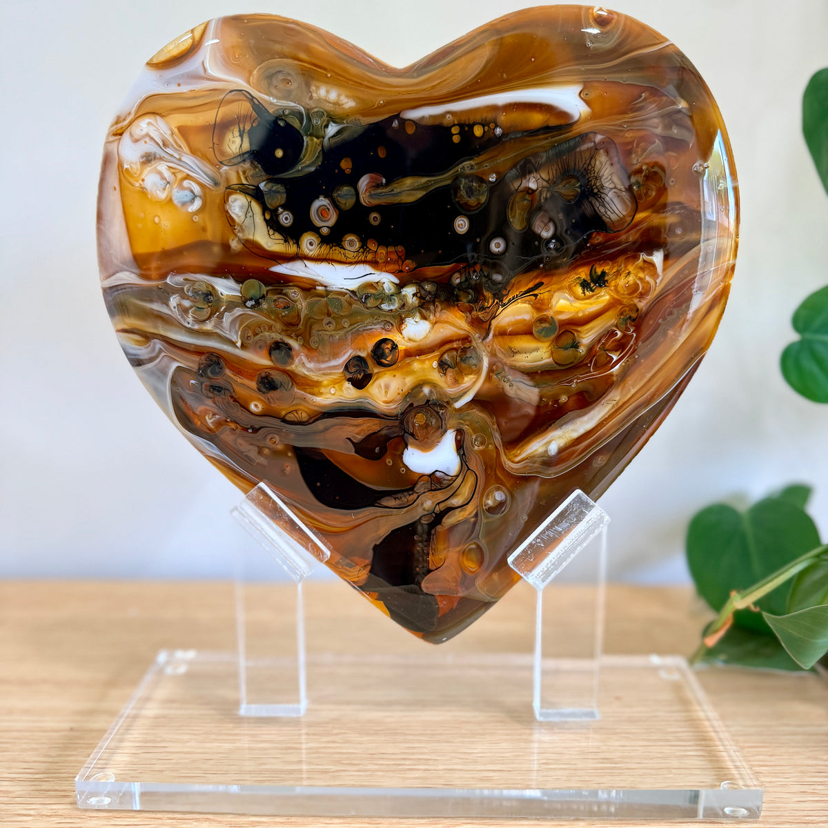 Espresso Glass Heart Sculpture