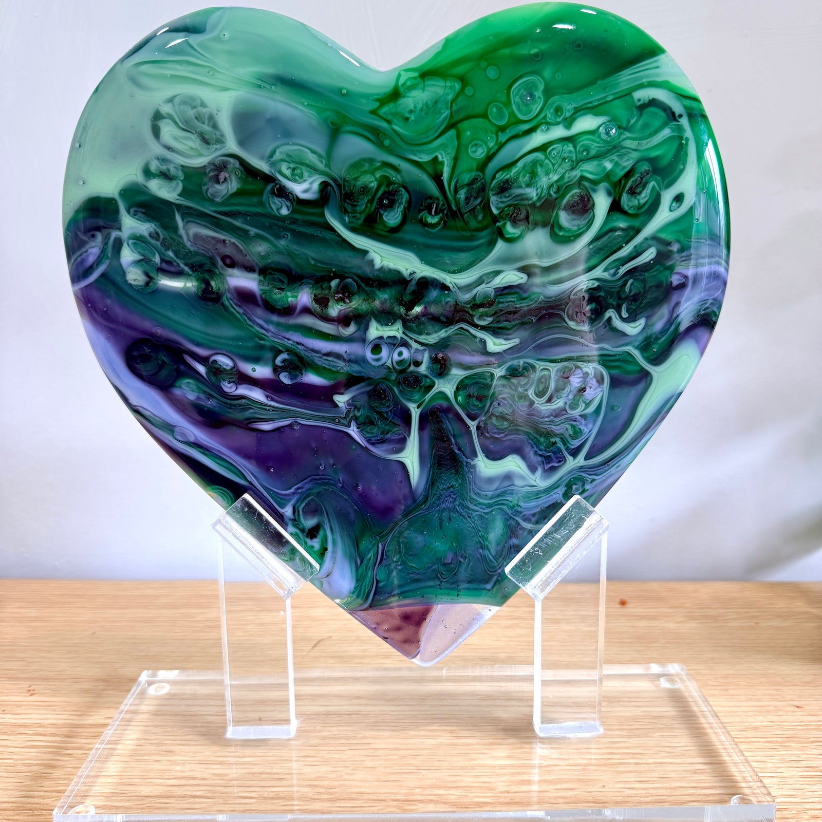 Green & Purple Glass Heart Sculpture