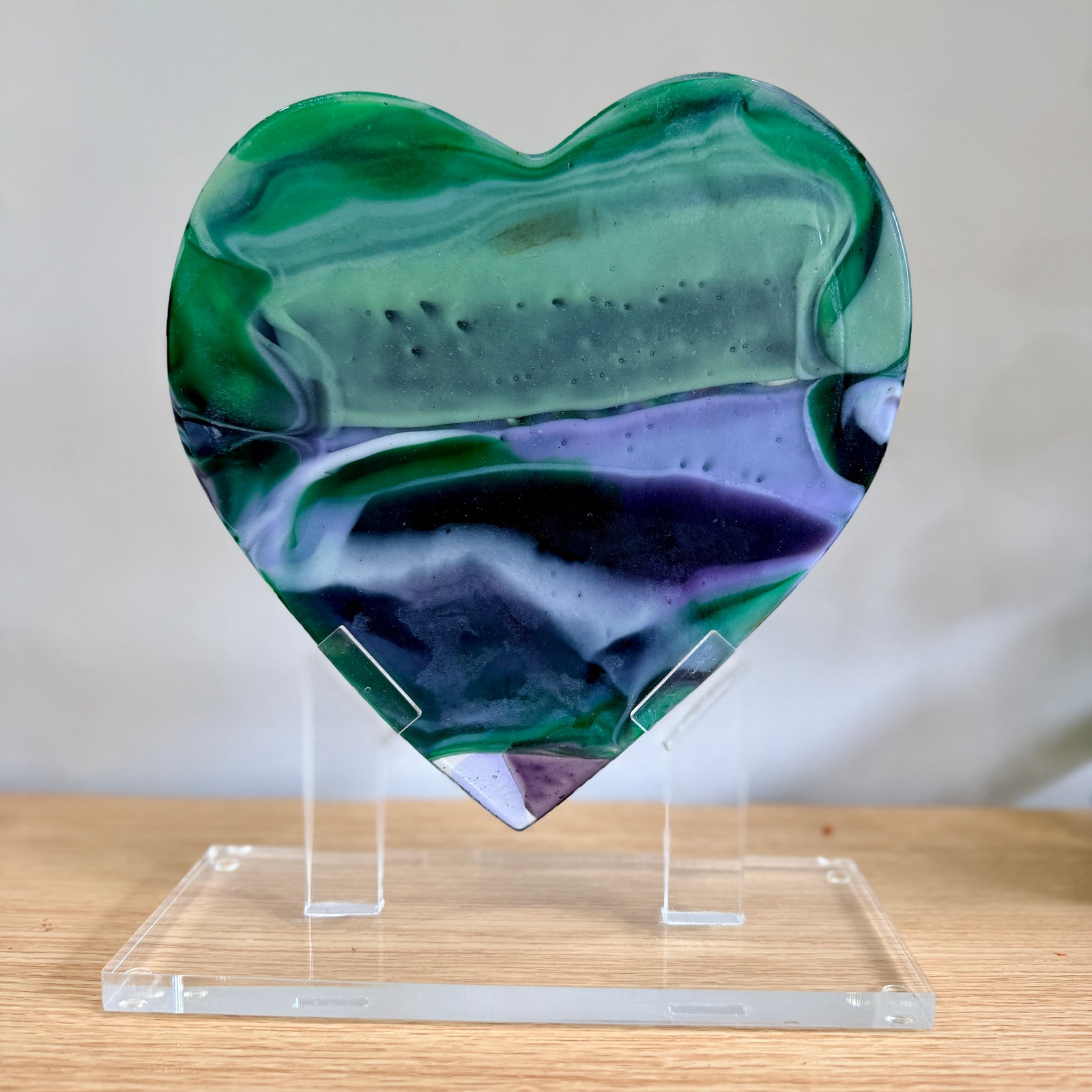 Green & Purple Glass Heart Sculpture