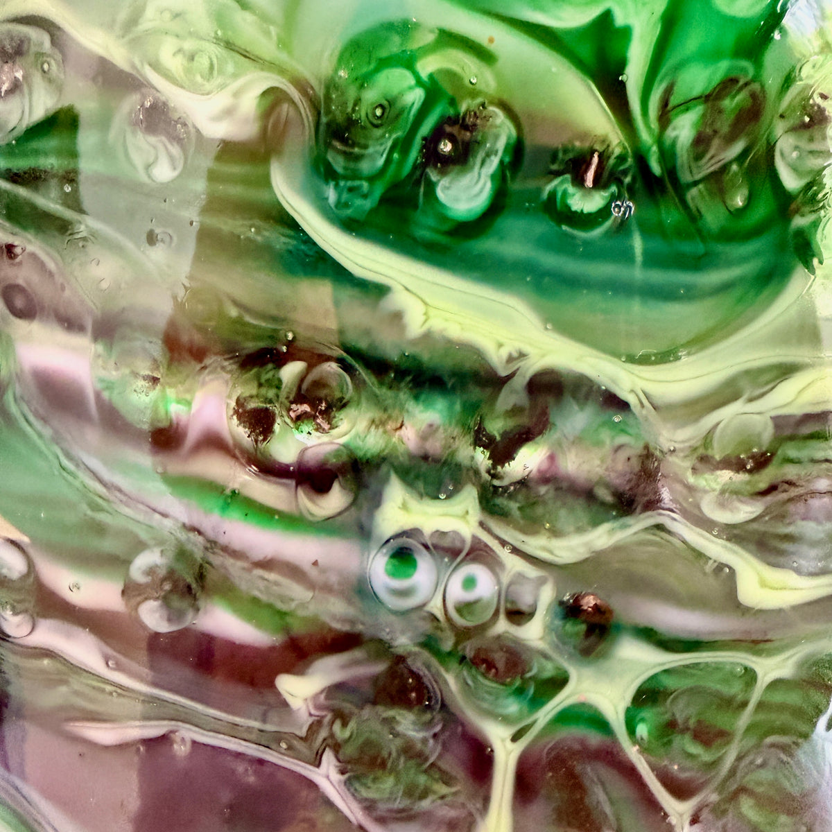 Green & Purple Glass Heart Sculpture
