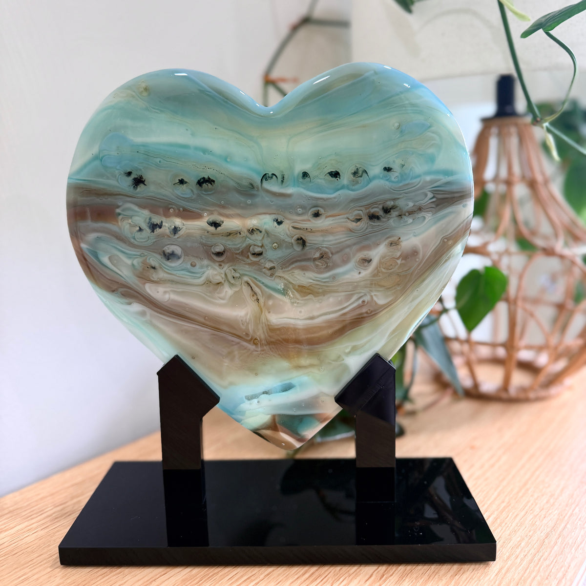 Coastal Glass Heart Sculpture