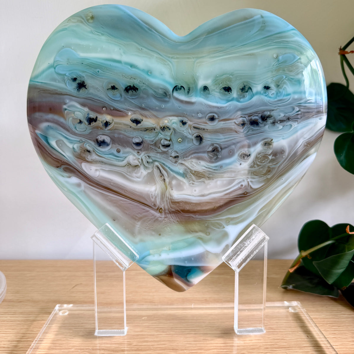 Coastal Glass Heart Sculpture