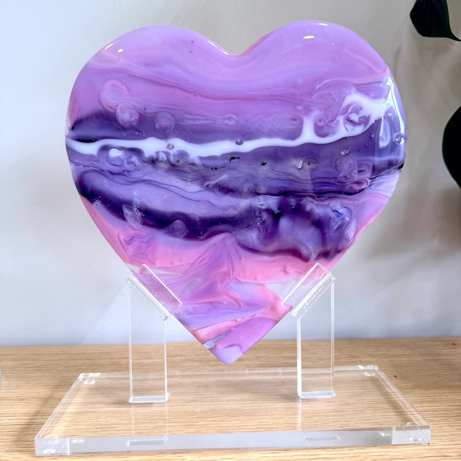 Pink & Purple Glass Heart Sculpture