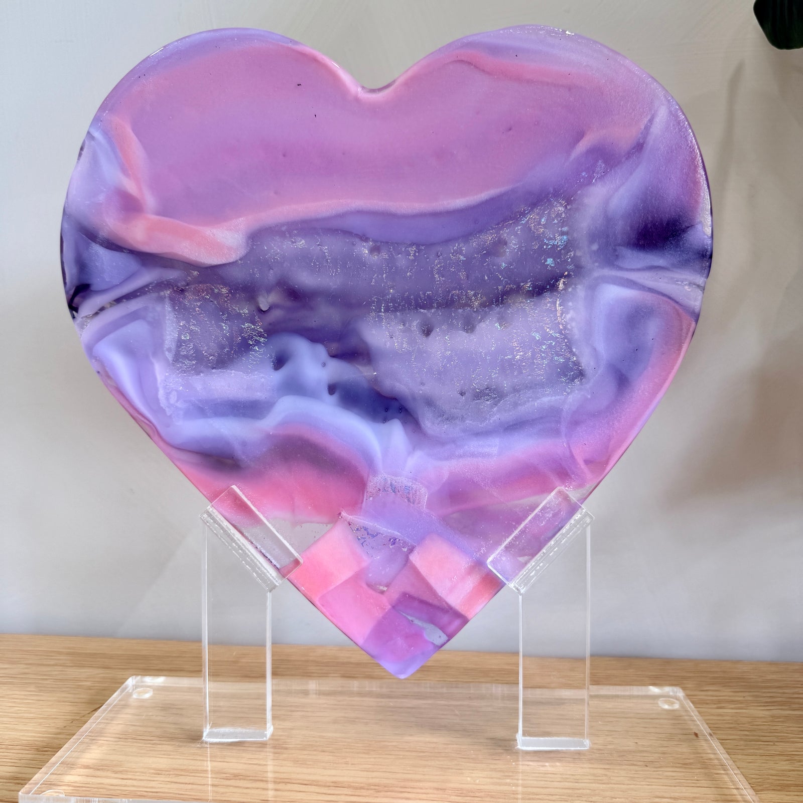 Pink & Purple Glass Heart Sculpture