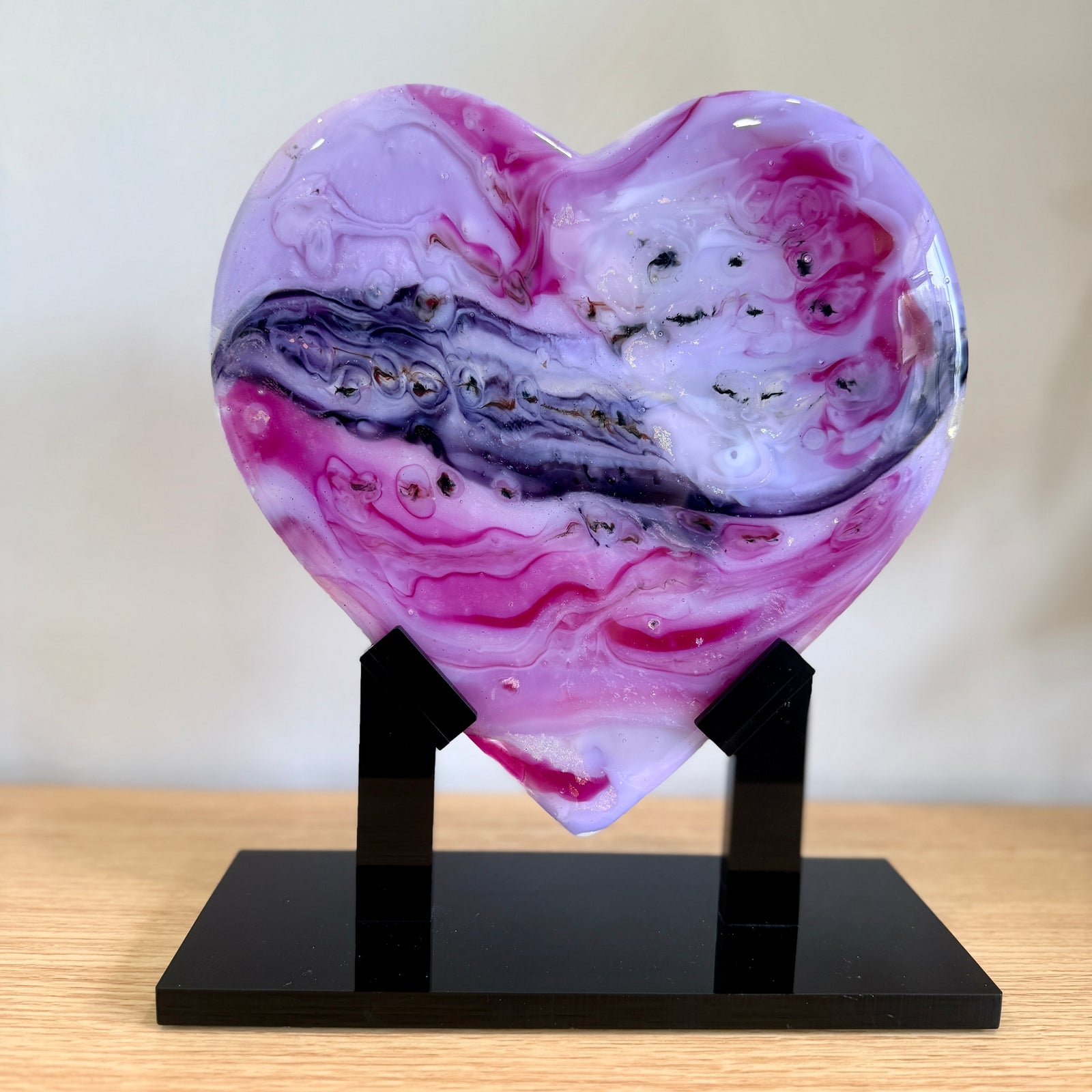 Pink Lavender Glass Heart Sculpture
