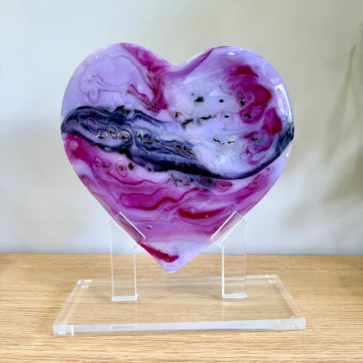 Pink Lavender Glass Heart Sculpture