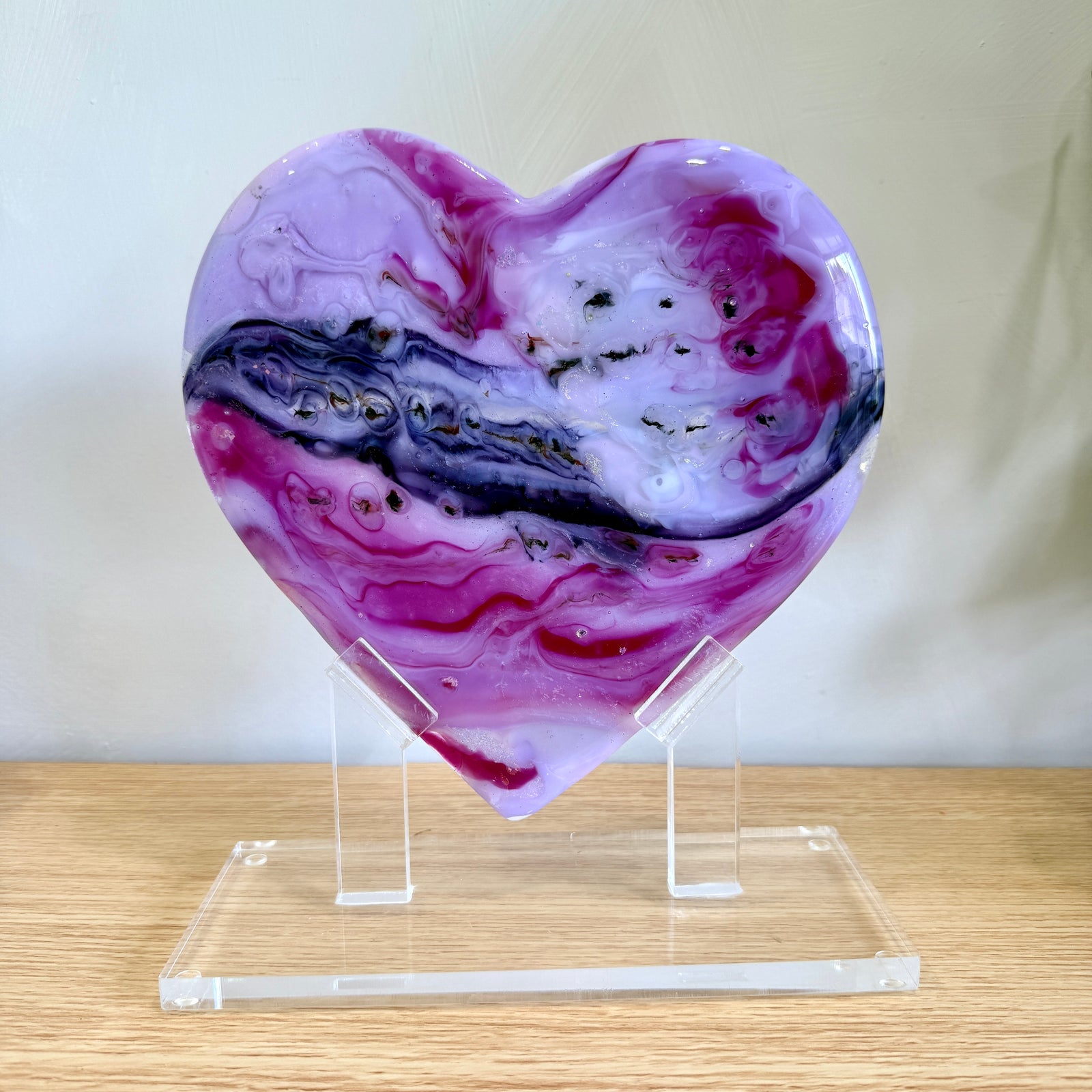 Pink Lavender Glass Heart Sculpture