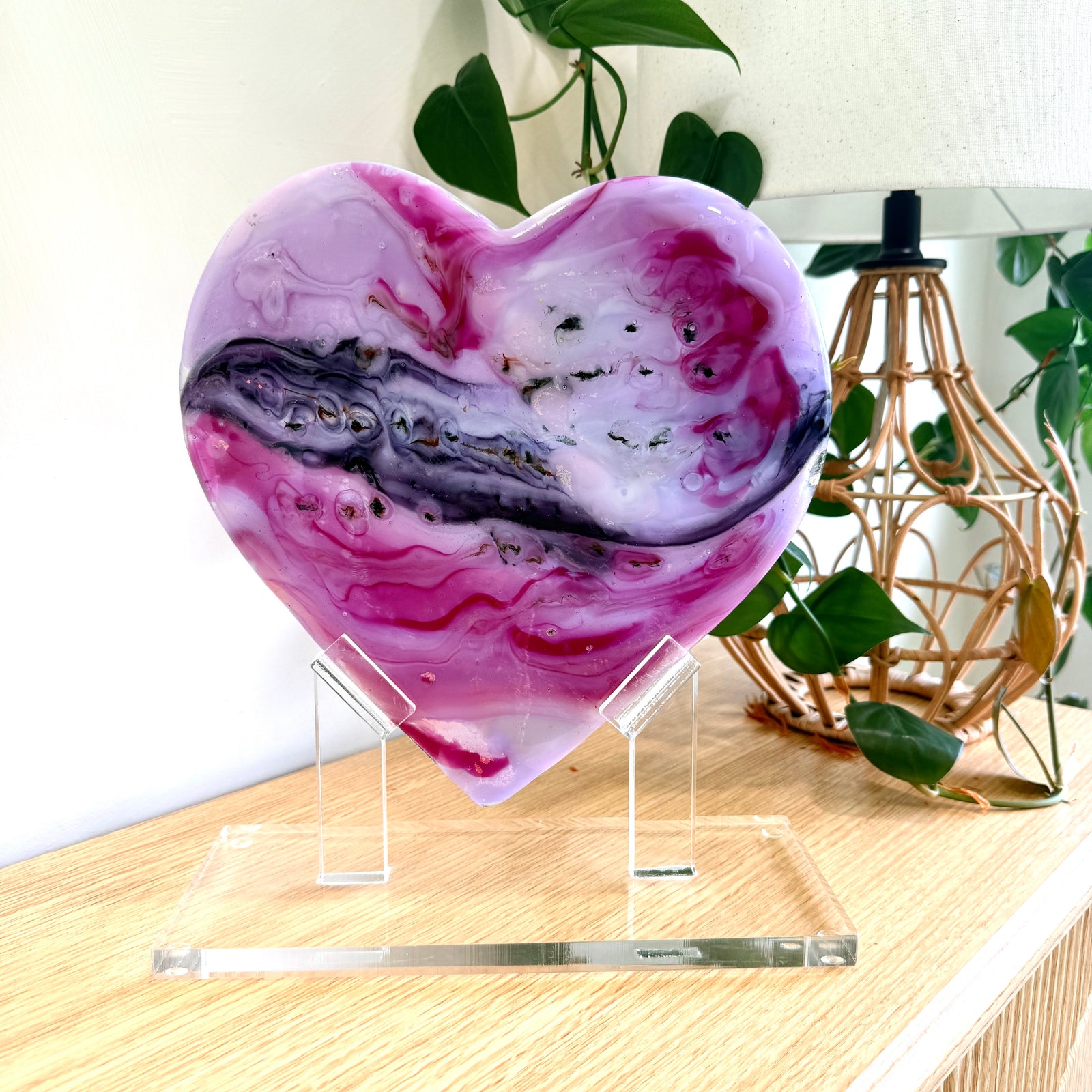 Pink Lavender Glass Heart Sculpture