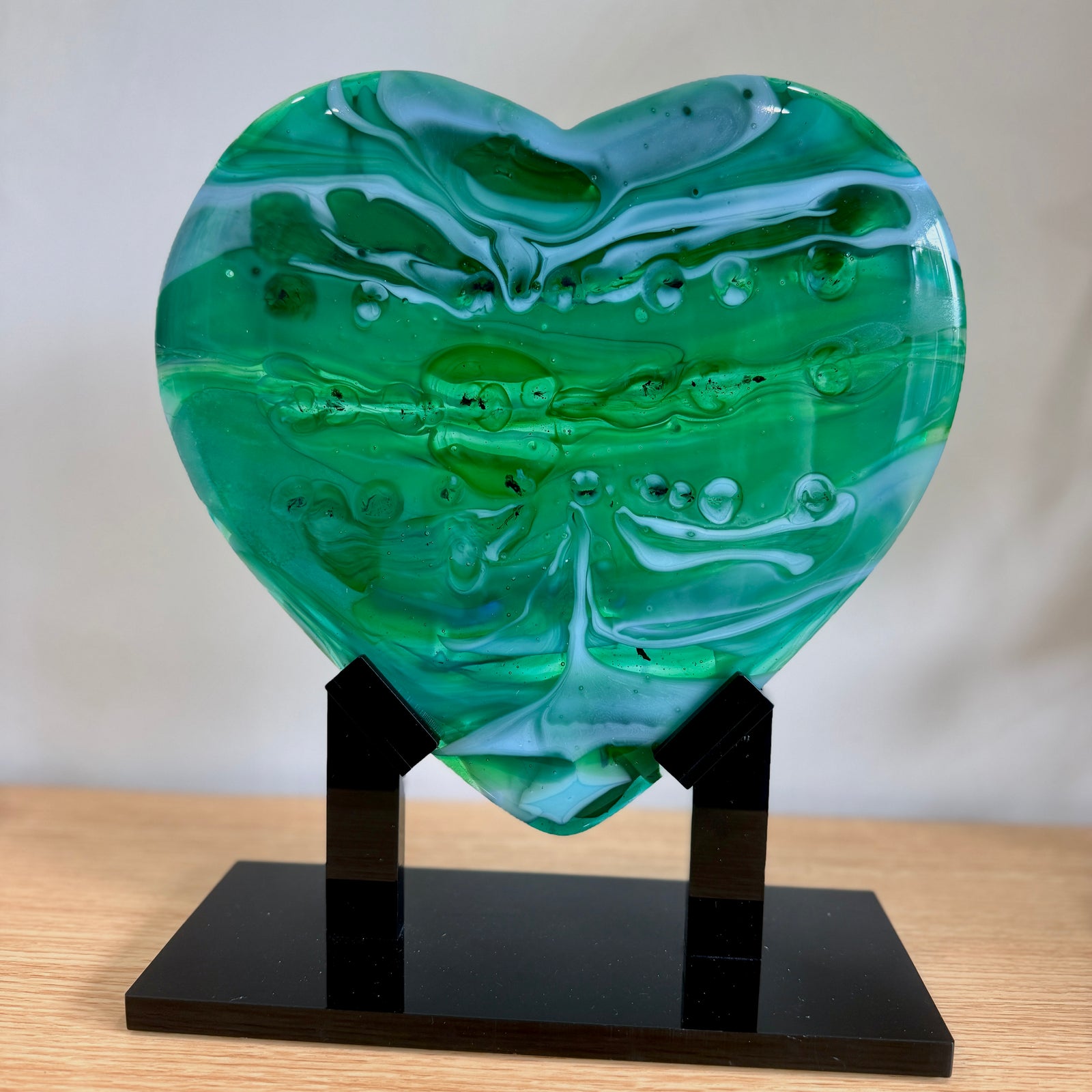 Emerald Tide –  Green Glass Heart Sculpture