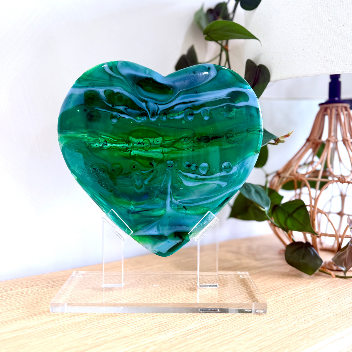 Emerald Tide –  Green Glass Heart Sculpture
