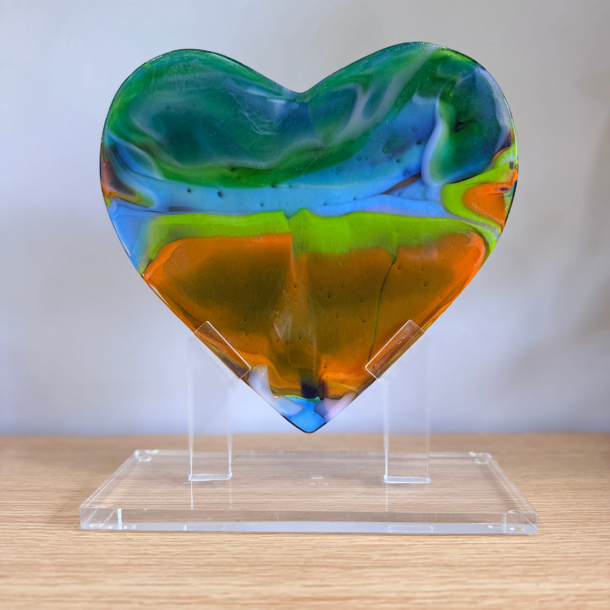 Green & Orange Glass Heart Sculpture