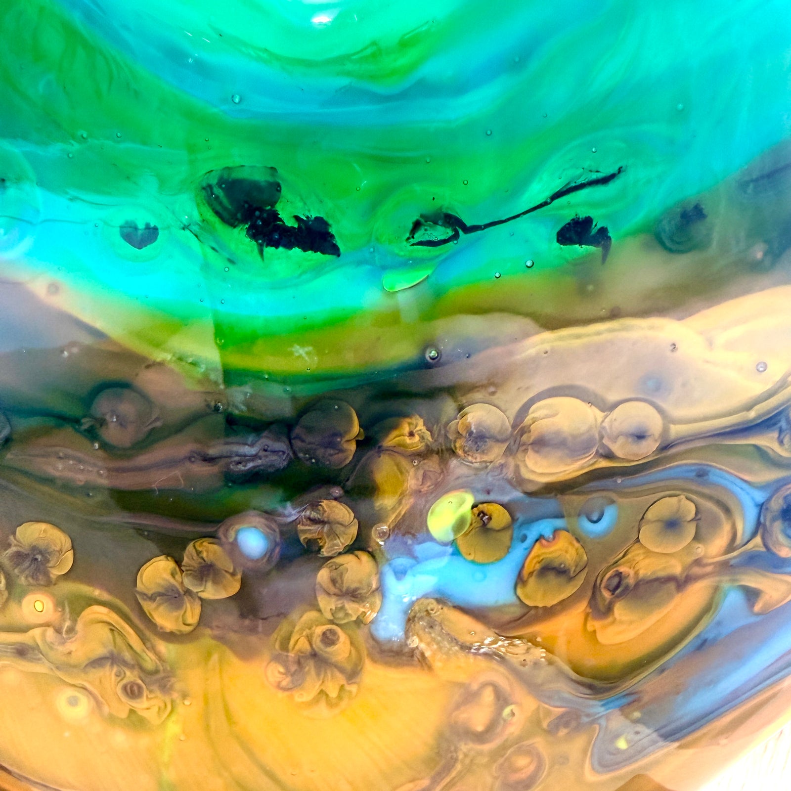 Green & Orange Glass Heart Sculpture