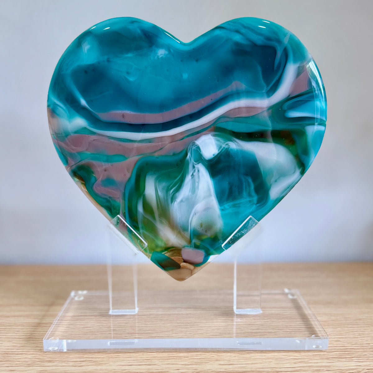 Turquoise Glass Heart Sculpture