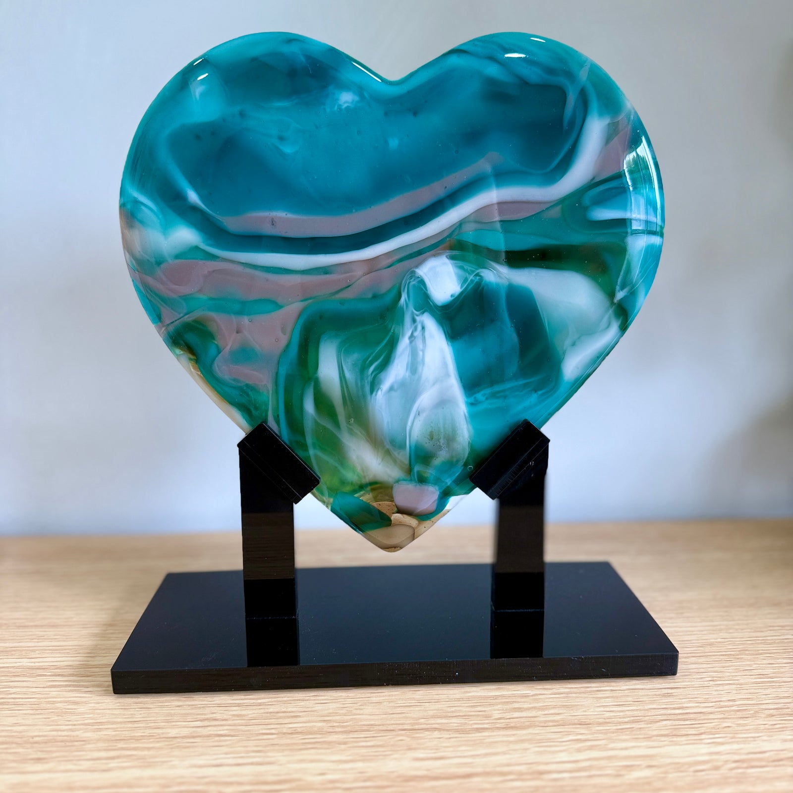 Turquoise Glass Heart Sculpture