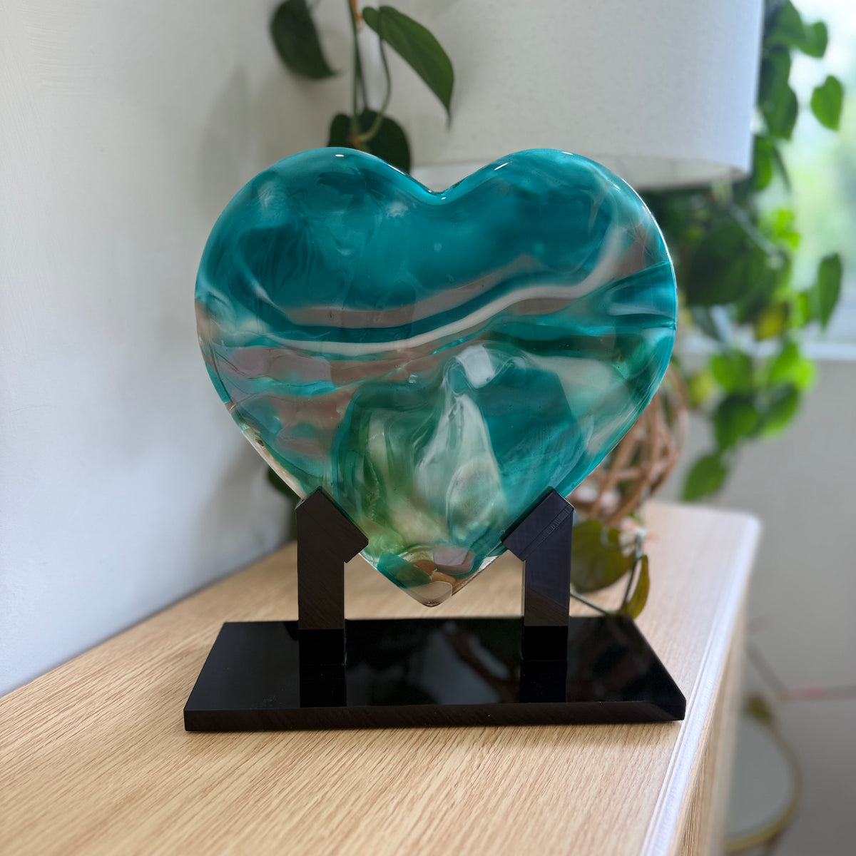 Turquoise Glass Heart Sculpture