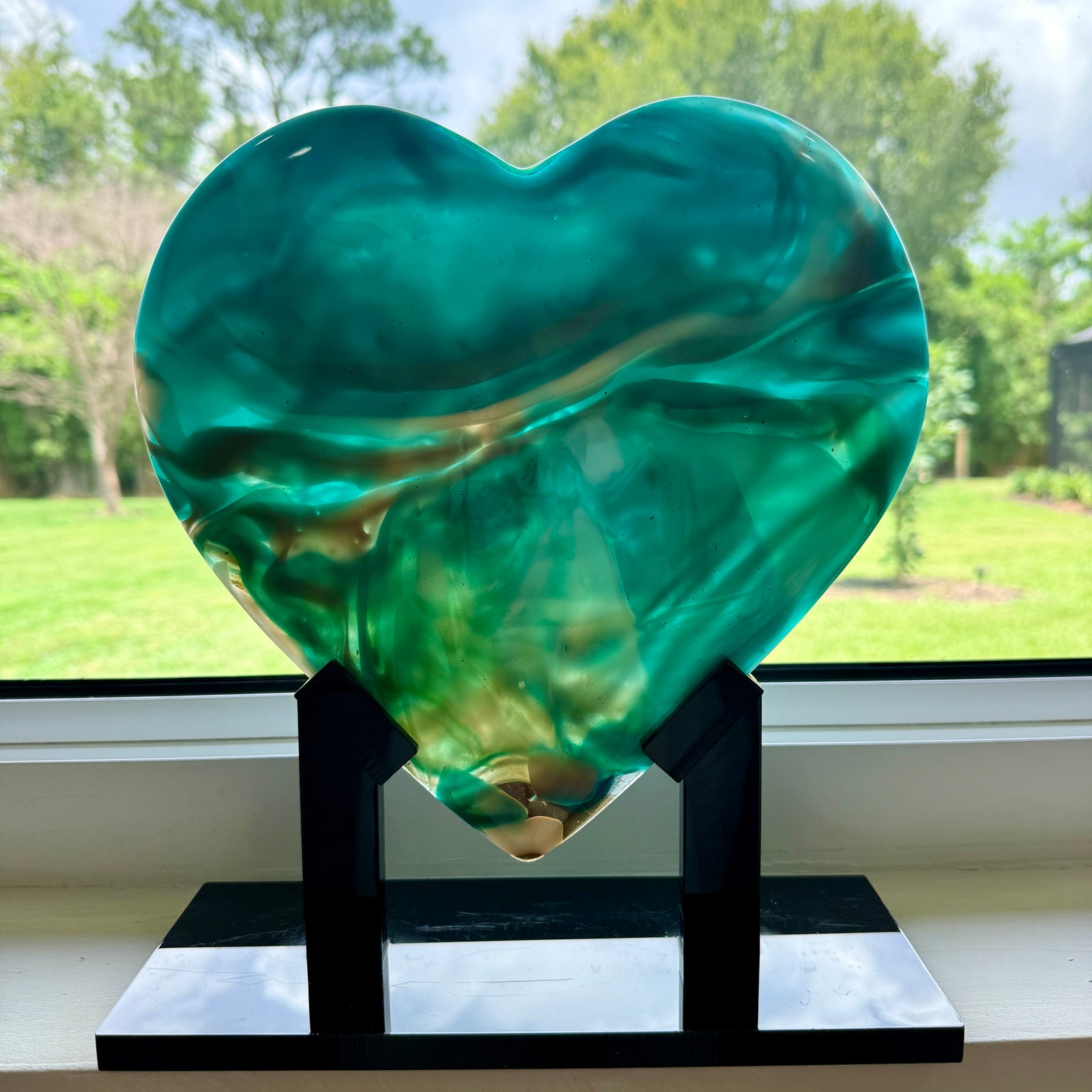 Turquoise Glass Heart Sculpture