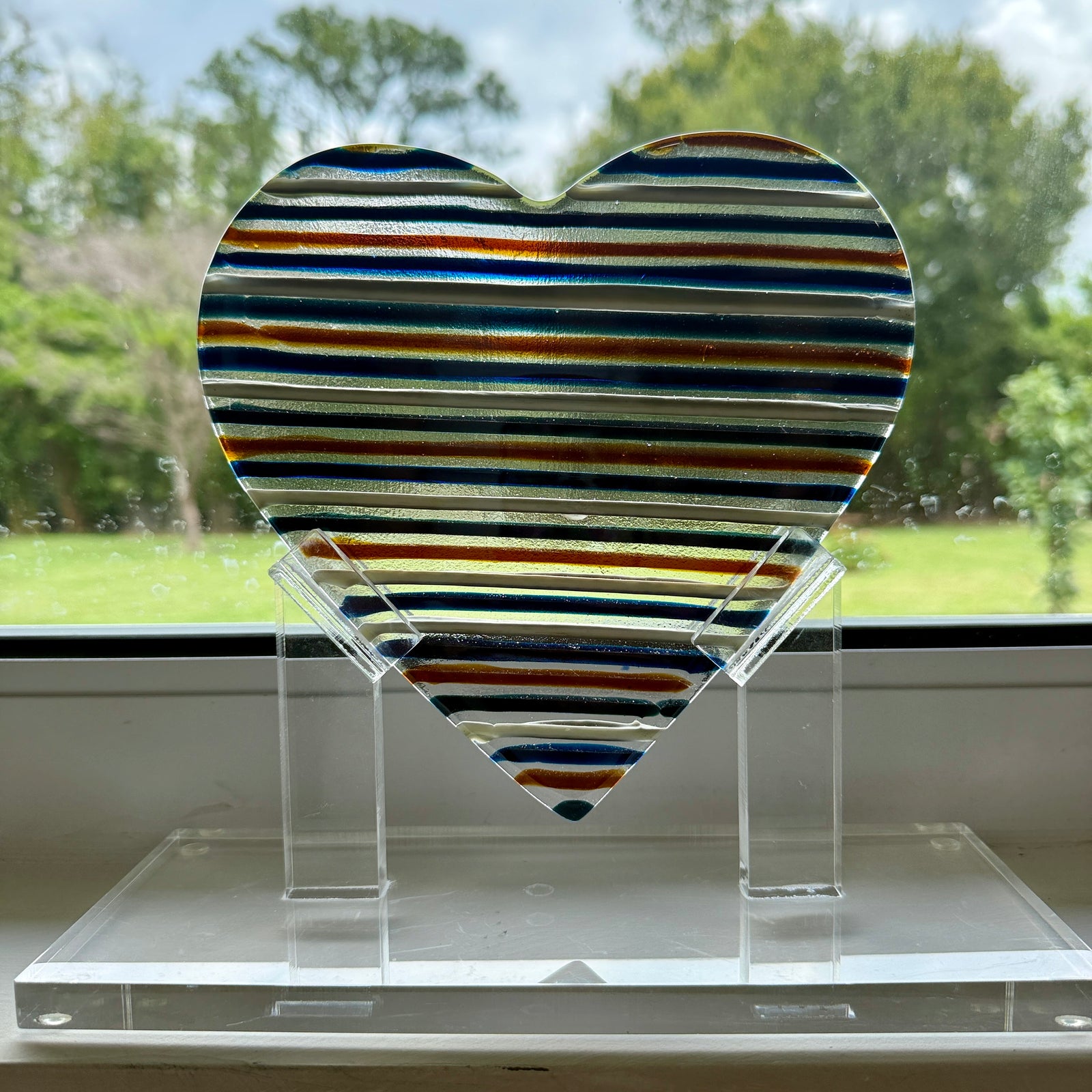 Striped Glass Heart Sculpture