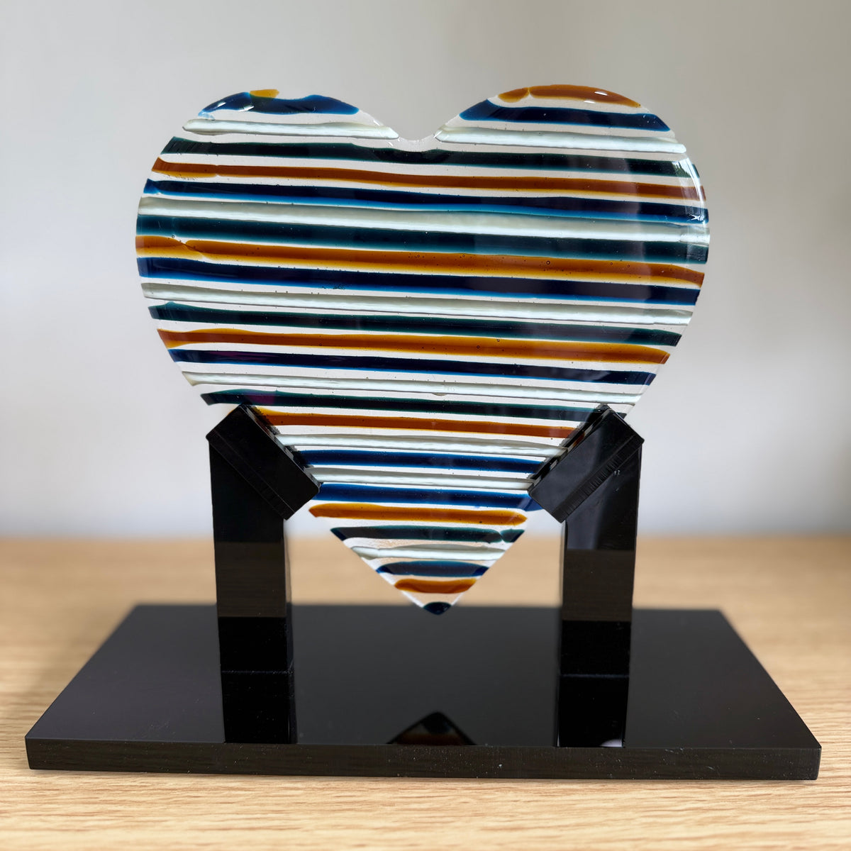 Striped Glass Heart Sculpture