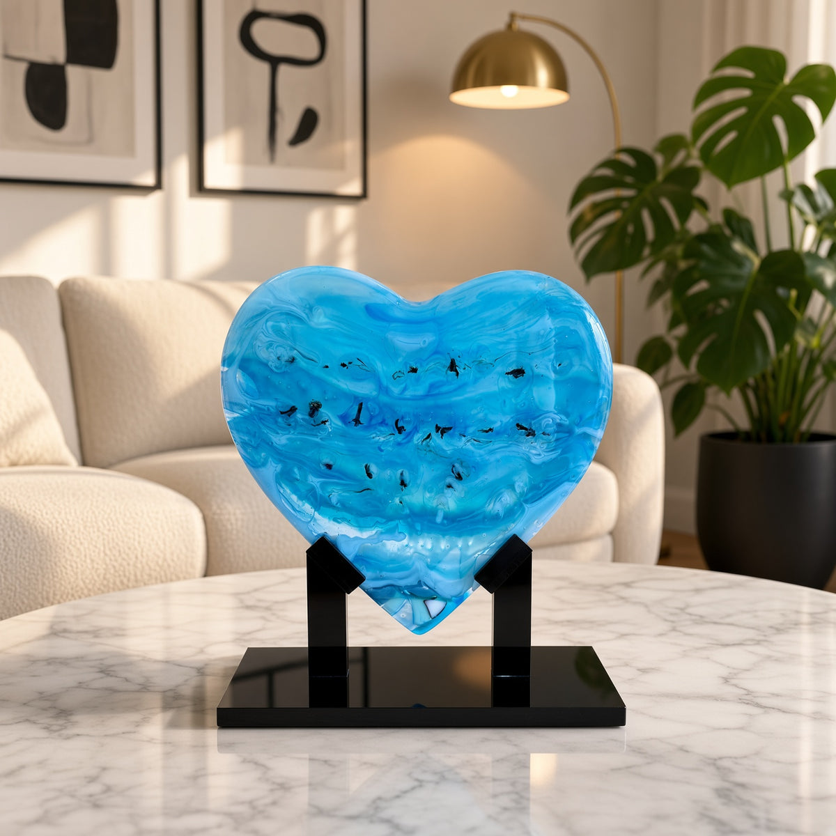 Handmade Fused Glass Heart Sculpture – Blue Lagoon