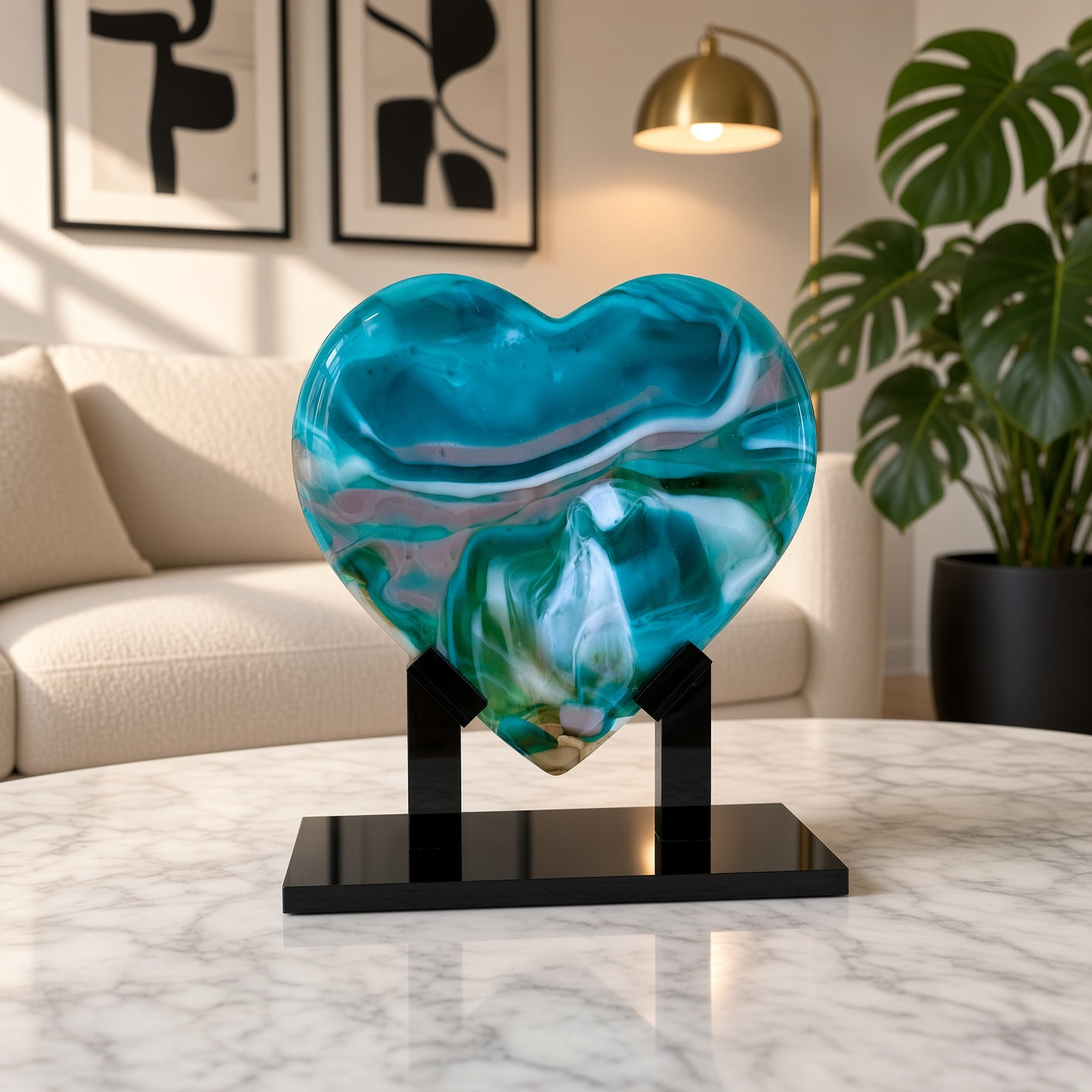 Oceanic Glass Heart Sculpture