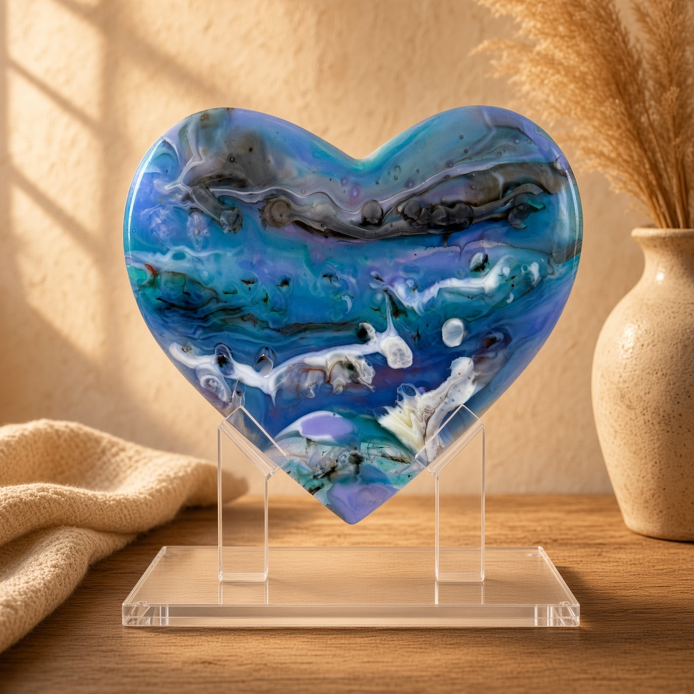 Oceanic Glass Heart Sculpture