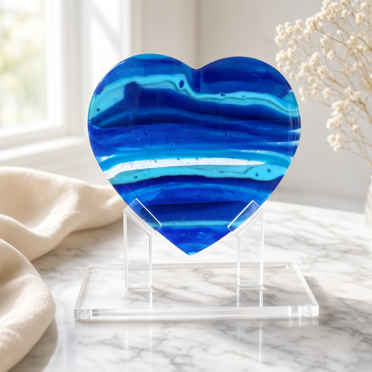 Blue Latitude Heart Sculpture
