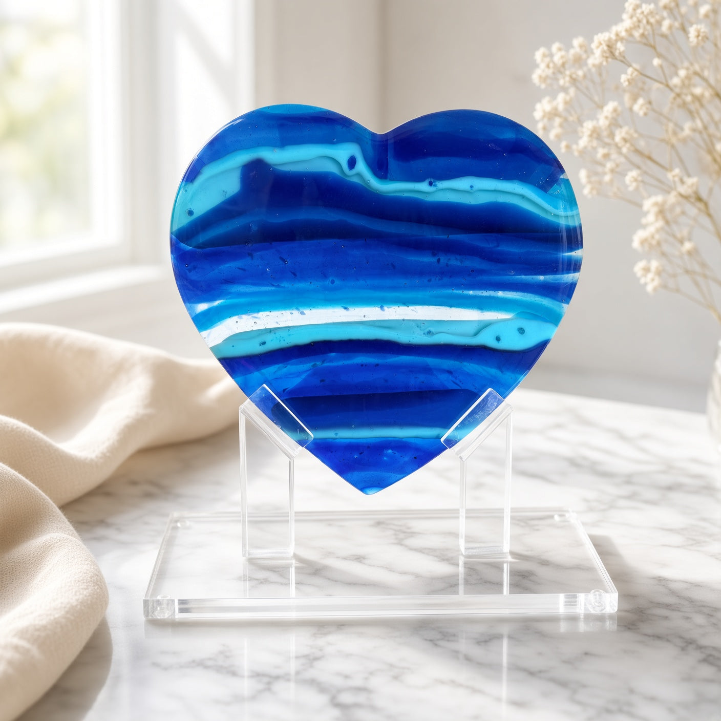 Blue Latitude Heart Sculpture