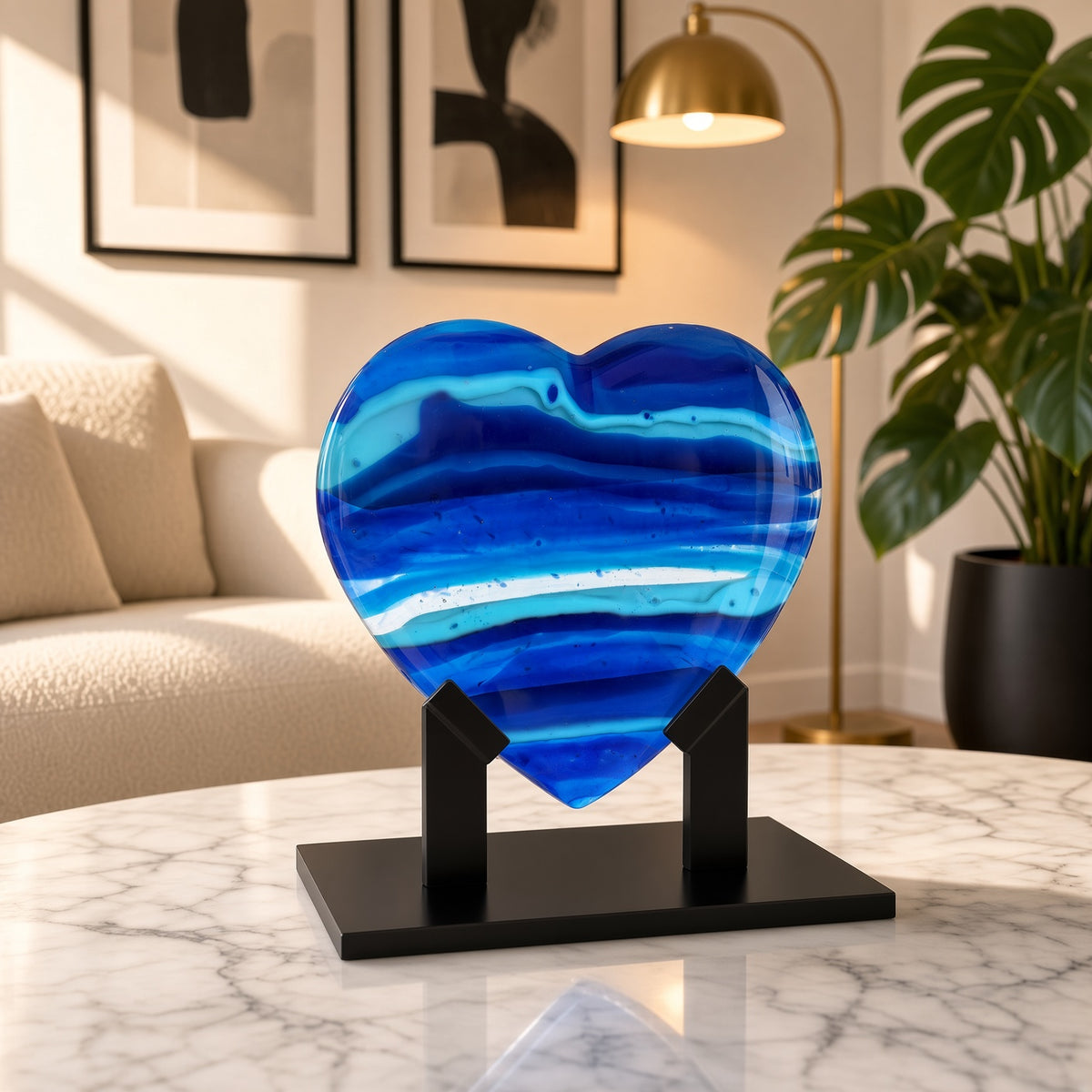 Blue Latitude Heart Sculpture