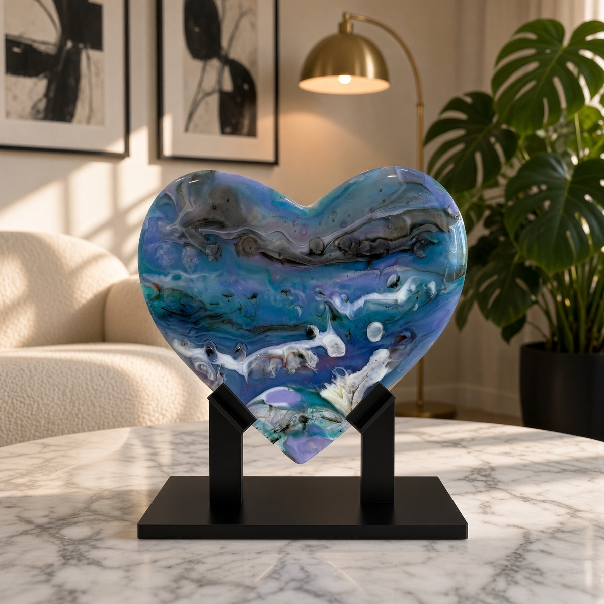 Oceanic Glass Heart Sculpture