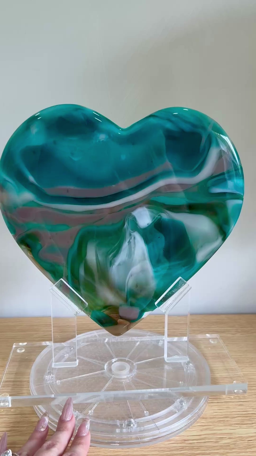 Turquoise Glass Heart Sculpture