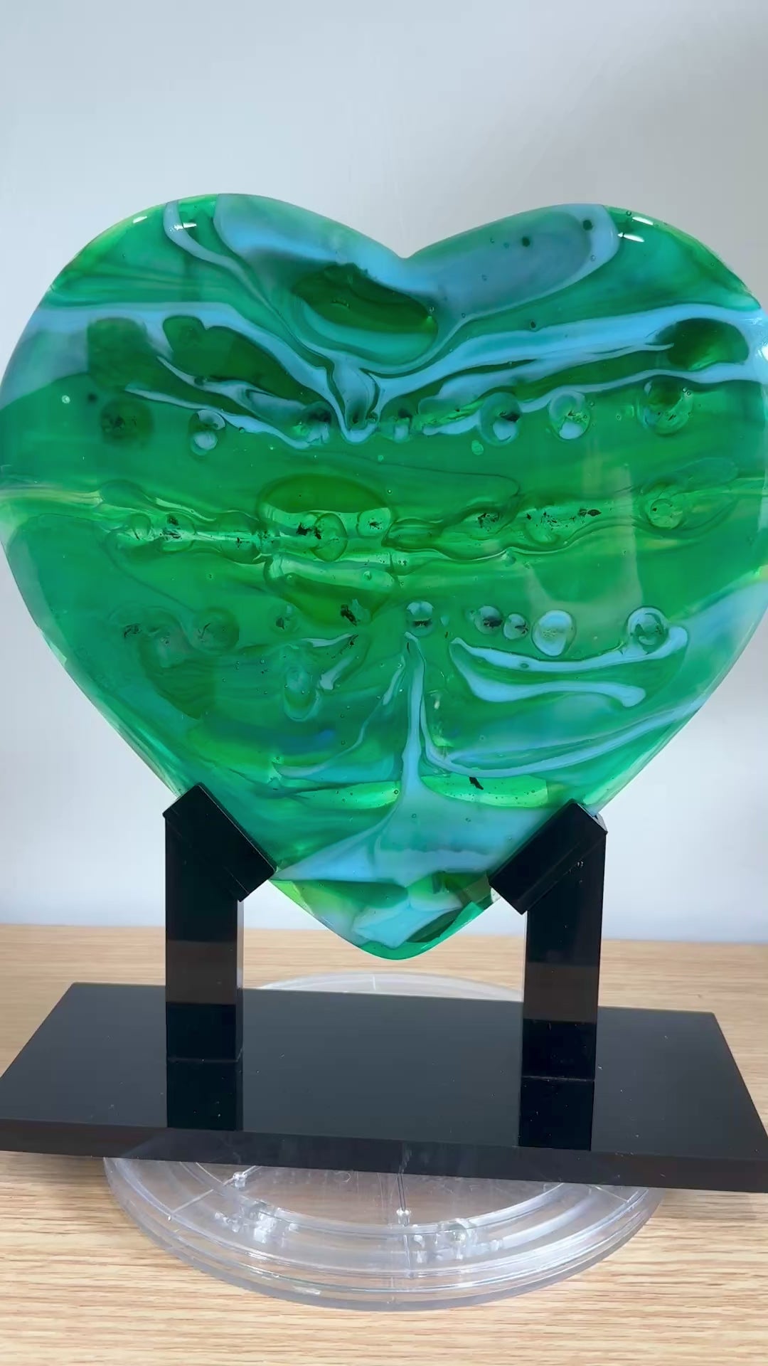 Emerald Tide –  Green Glass Heart Sculpture