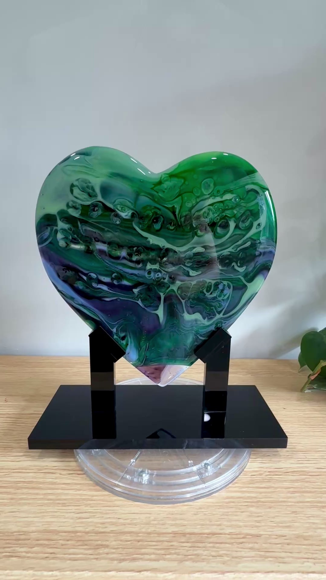 Green & Purple Glass Heart Sculpture